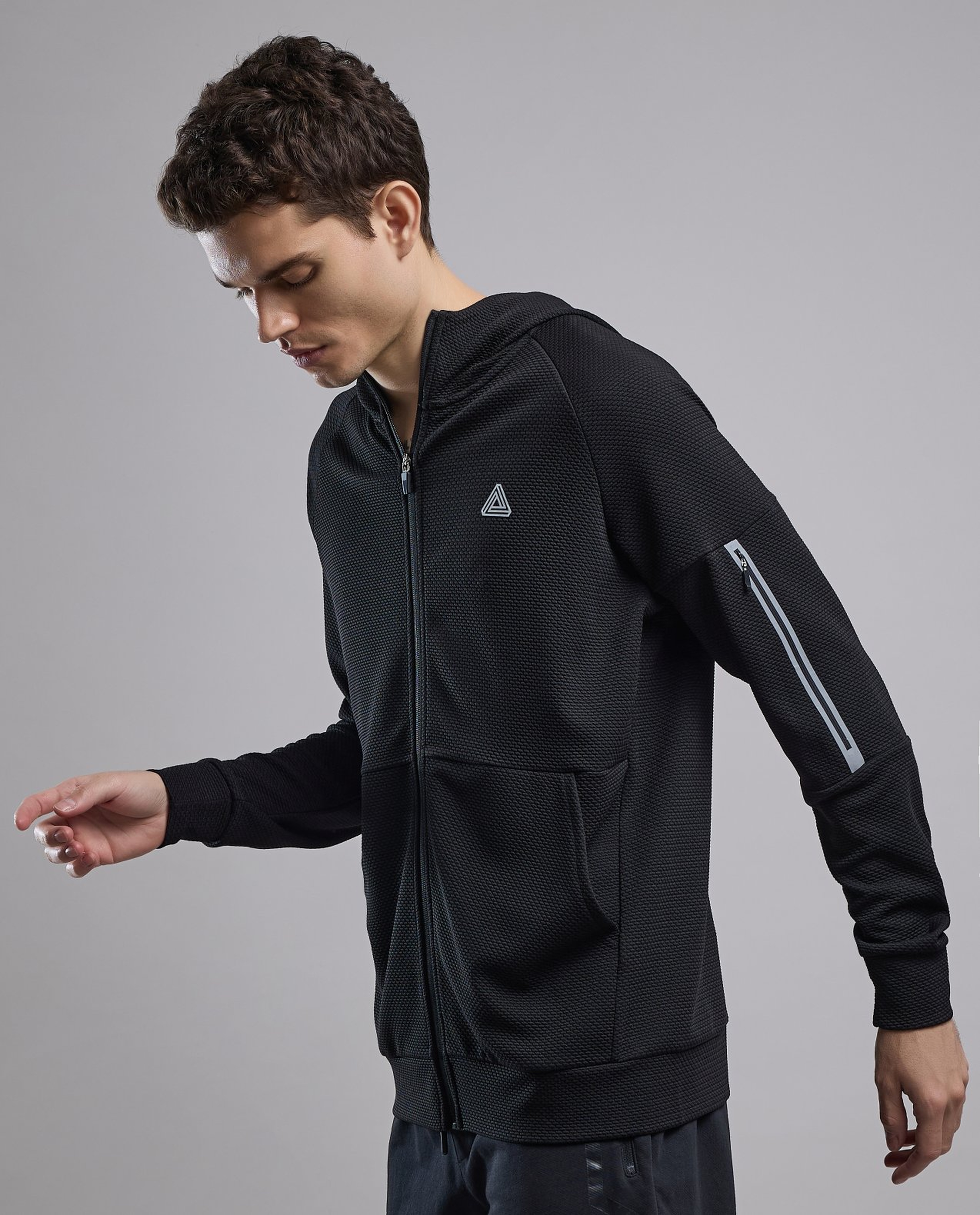 Logo Detail Hooded Track Jacket with Zipper Closure