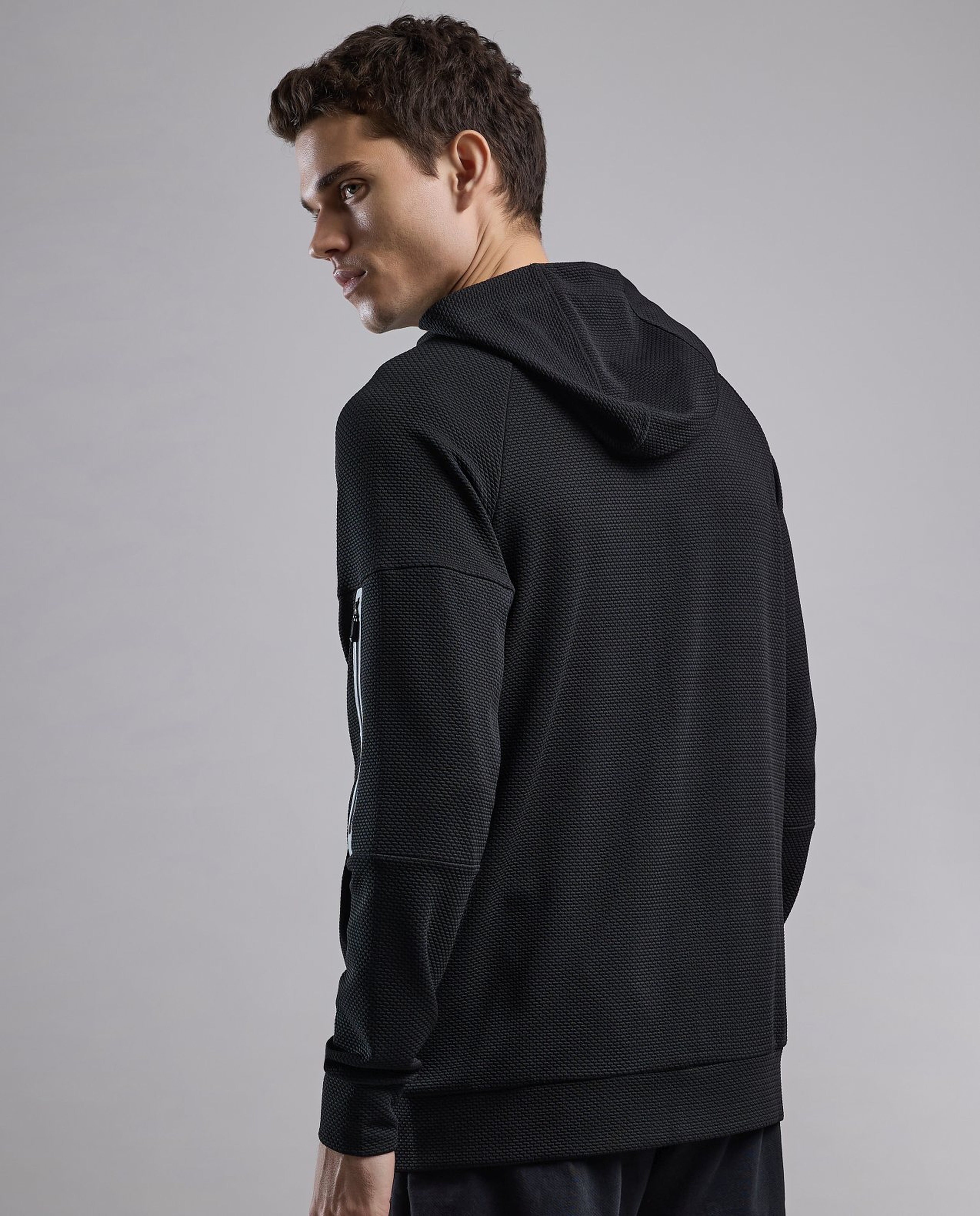 Logo Detail Hooded Track Jacket with Zipper Closure