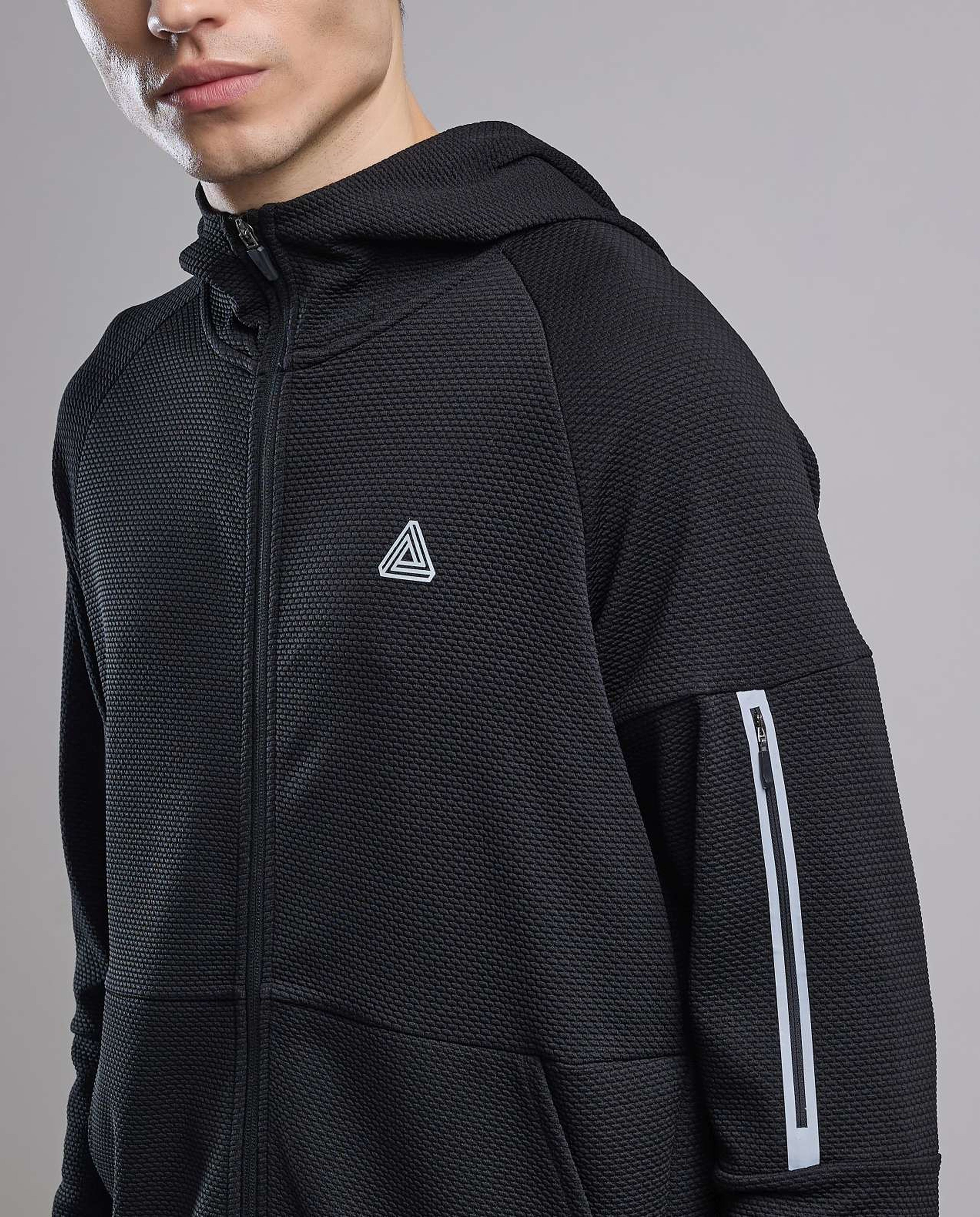 Logo Detail Hooded Track Jacket with Zipper Closure
