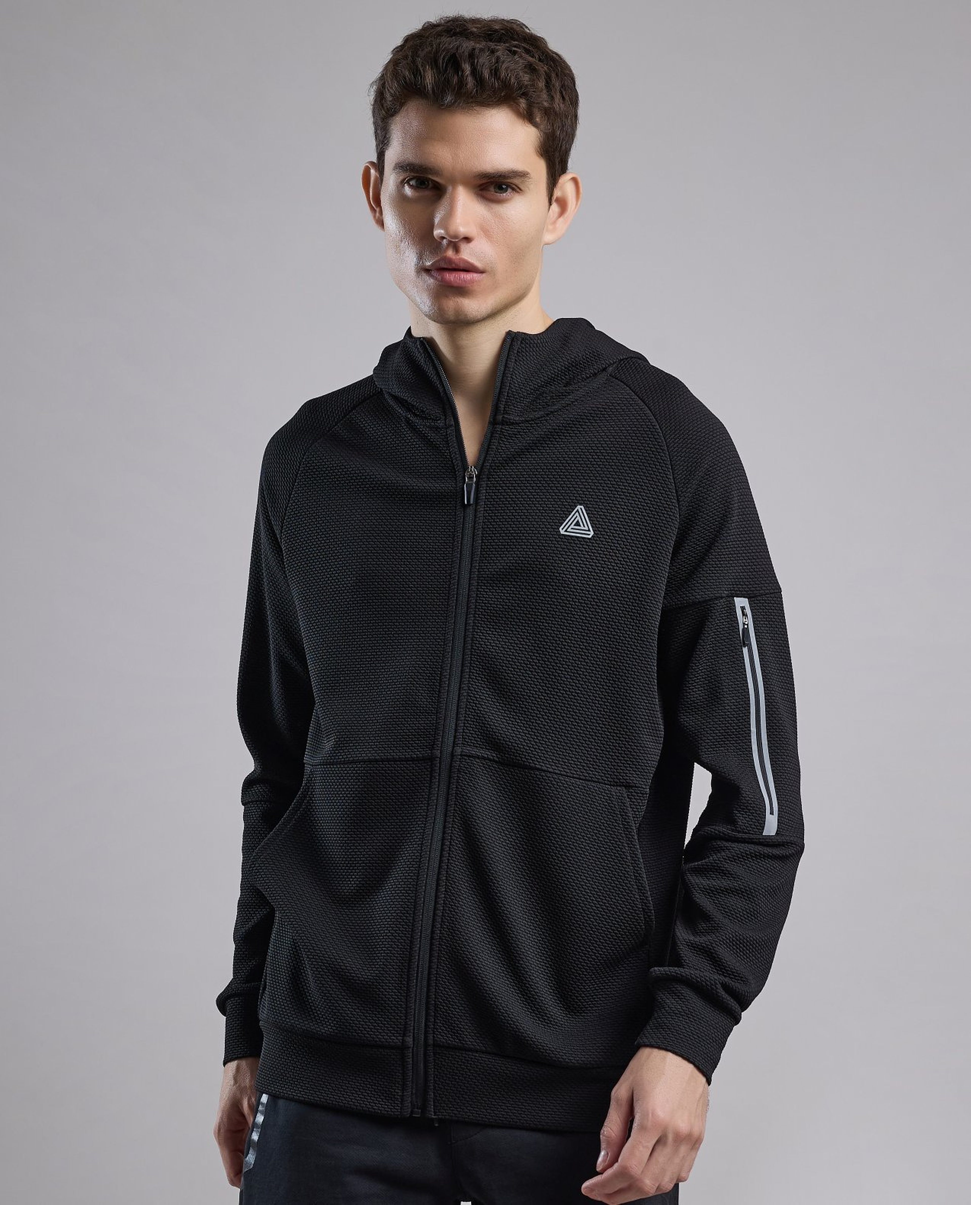 Logo Detail Hooded Track Jacket with Zipper Closure