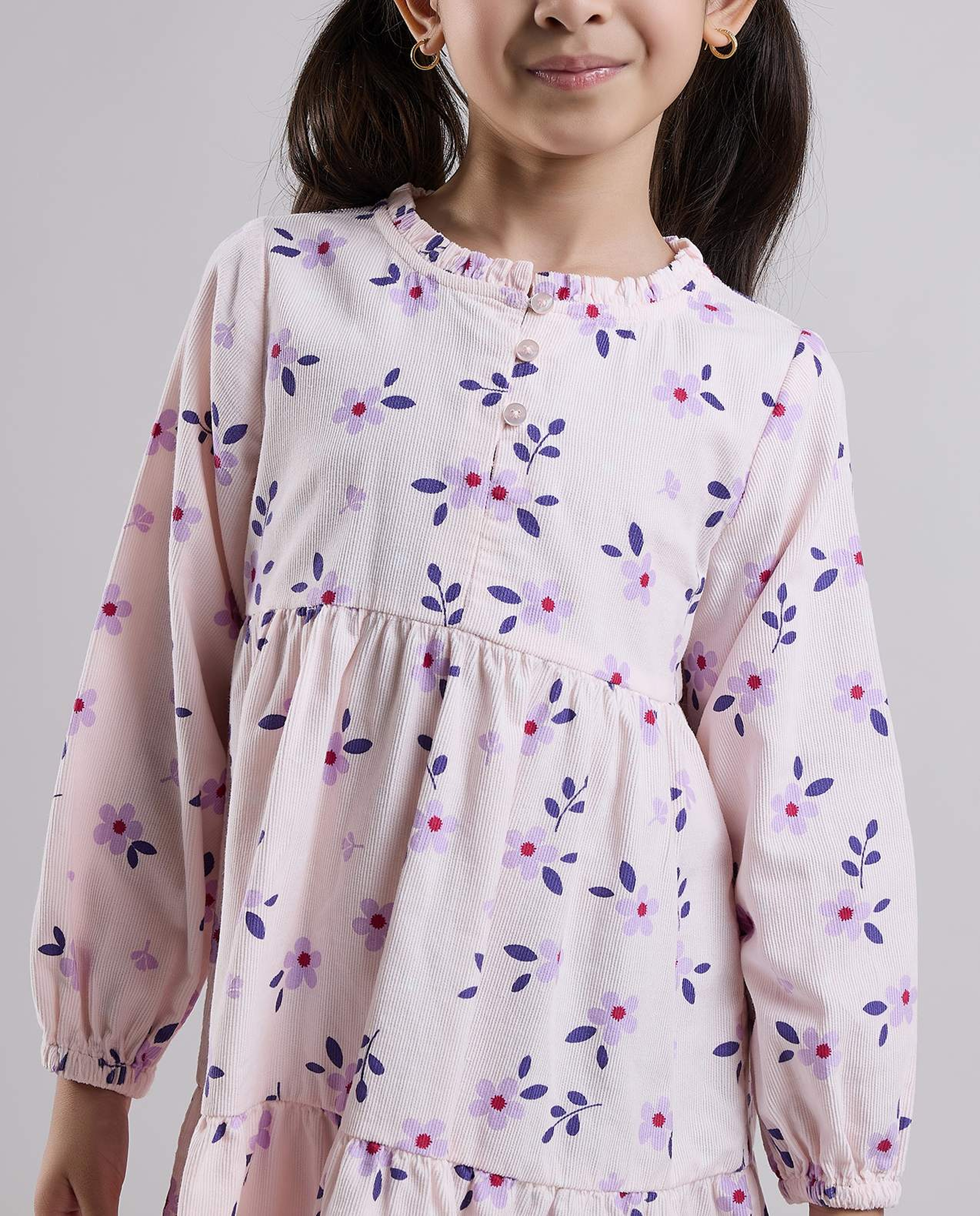 Floral Print Ruffle Dress with Long Sleeves