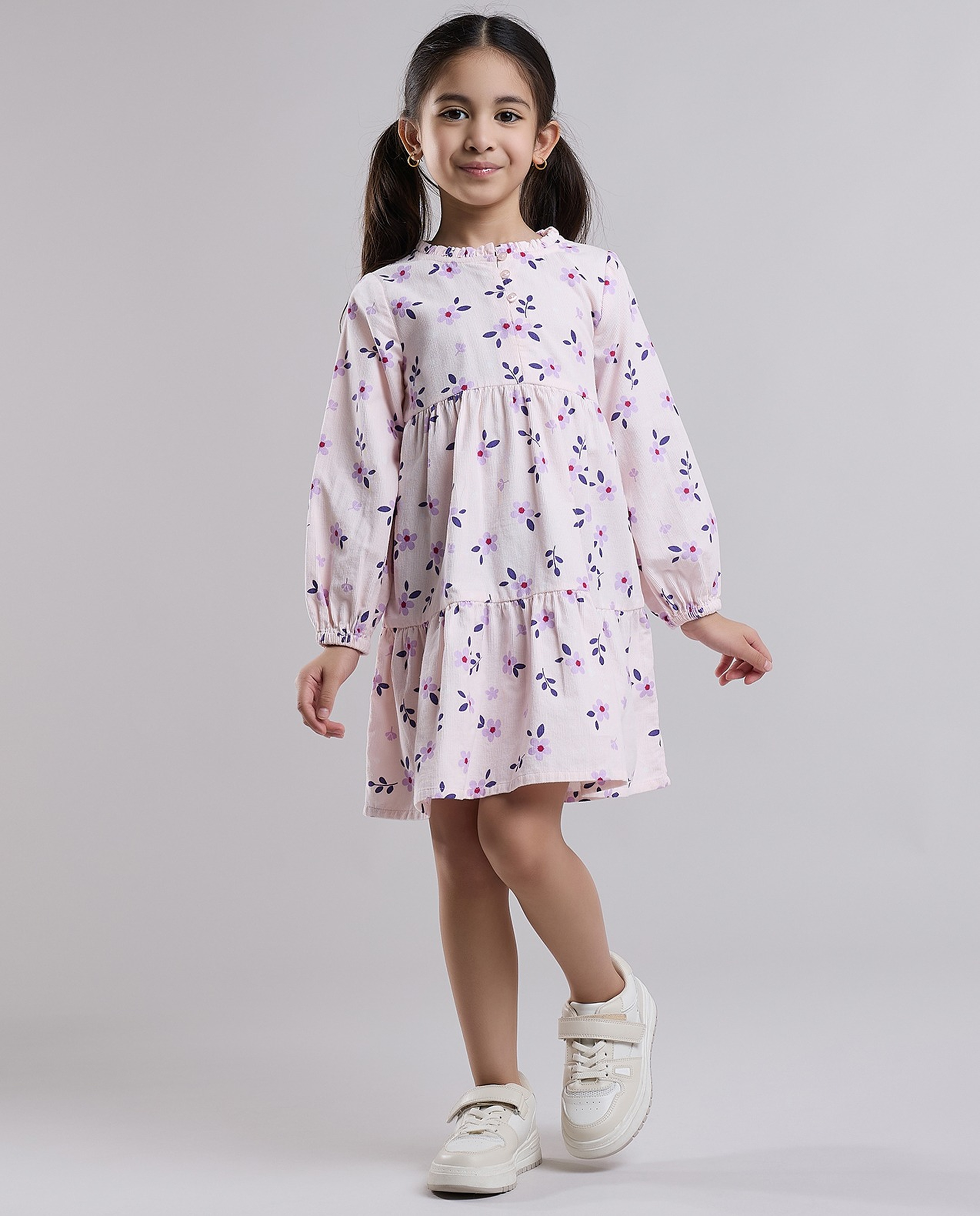 Floral Print Ruffle Dress with Long Sleeves