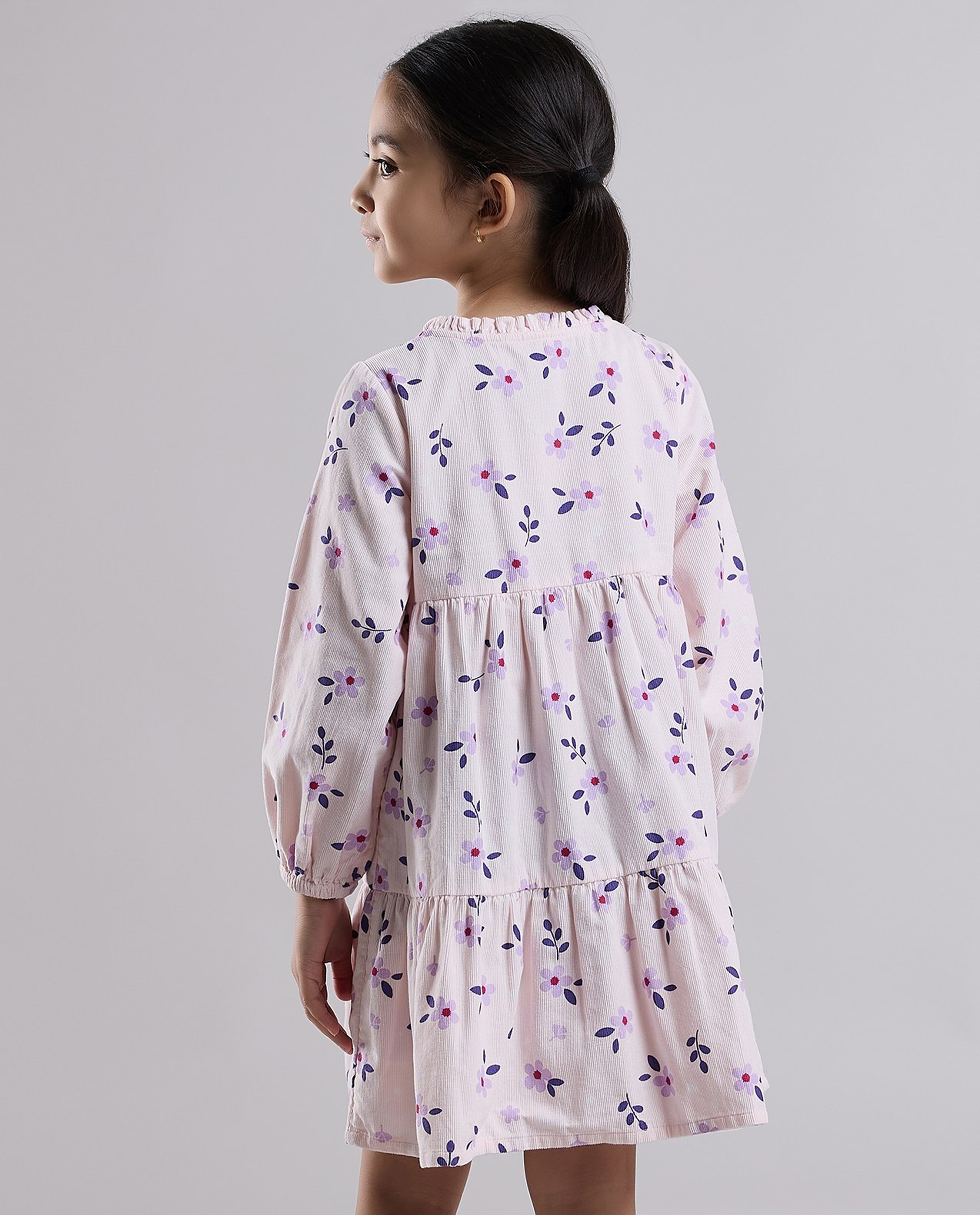 Floral Print Ruffle Dress with Long Sleeves