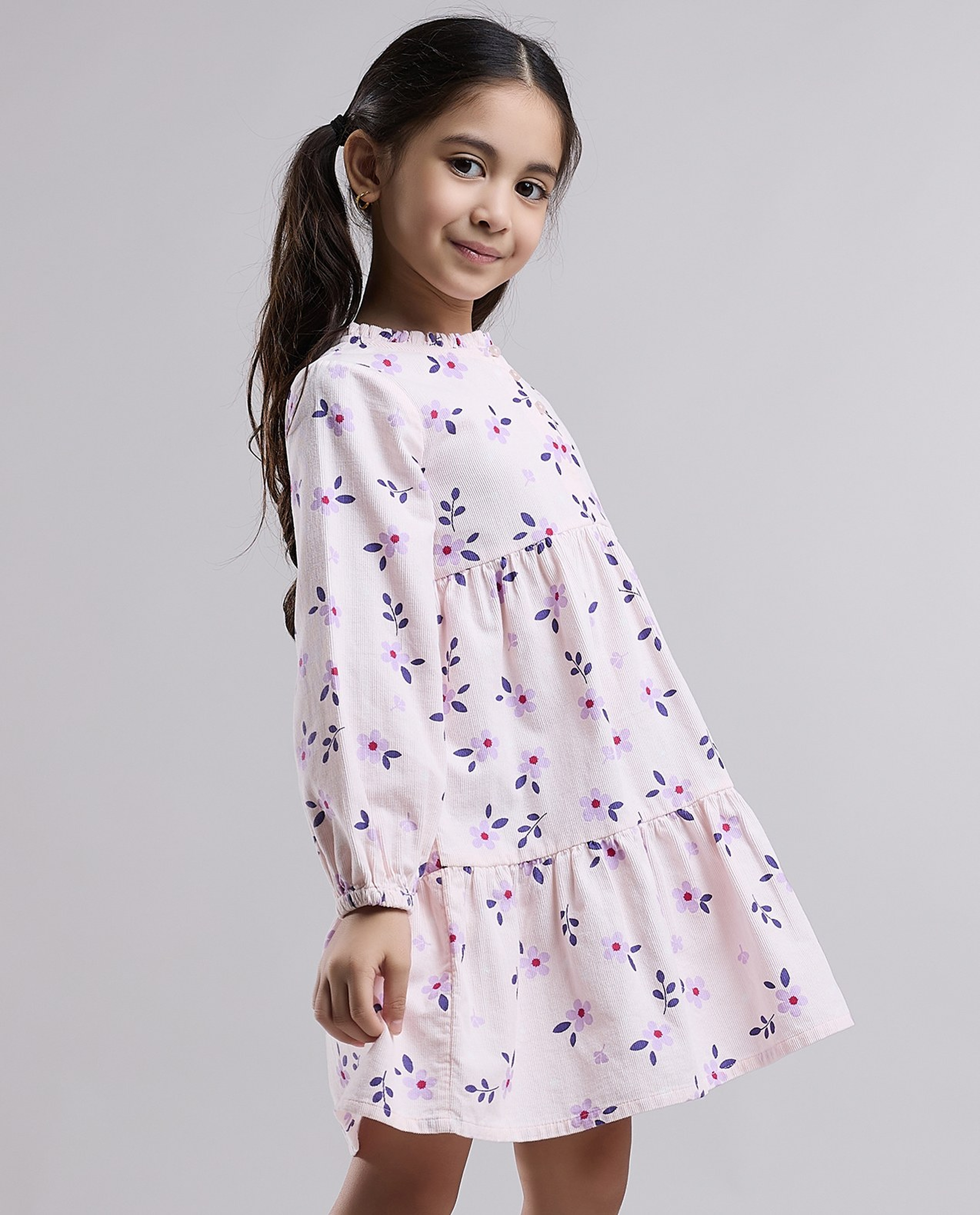 Floral Print Ruffle Dress with Long Sleeves