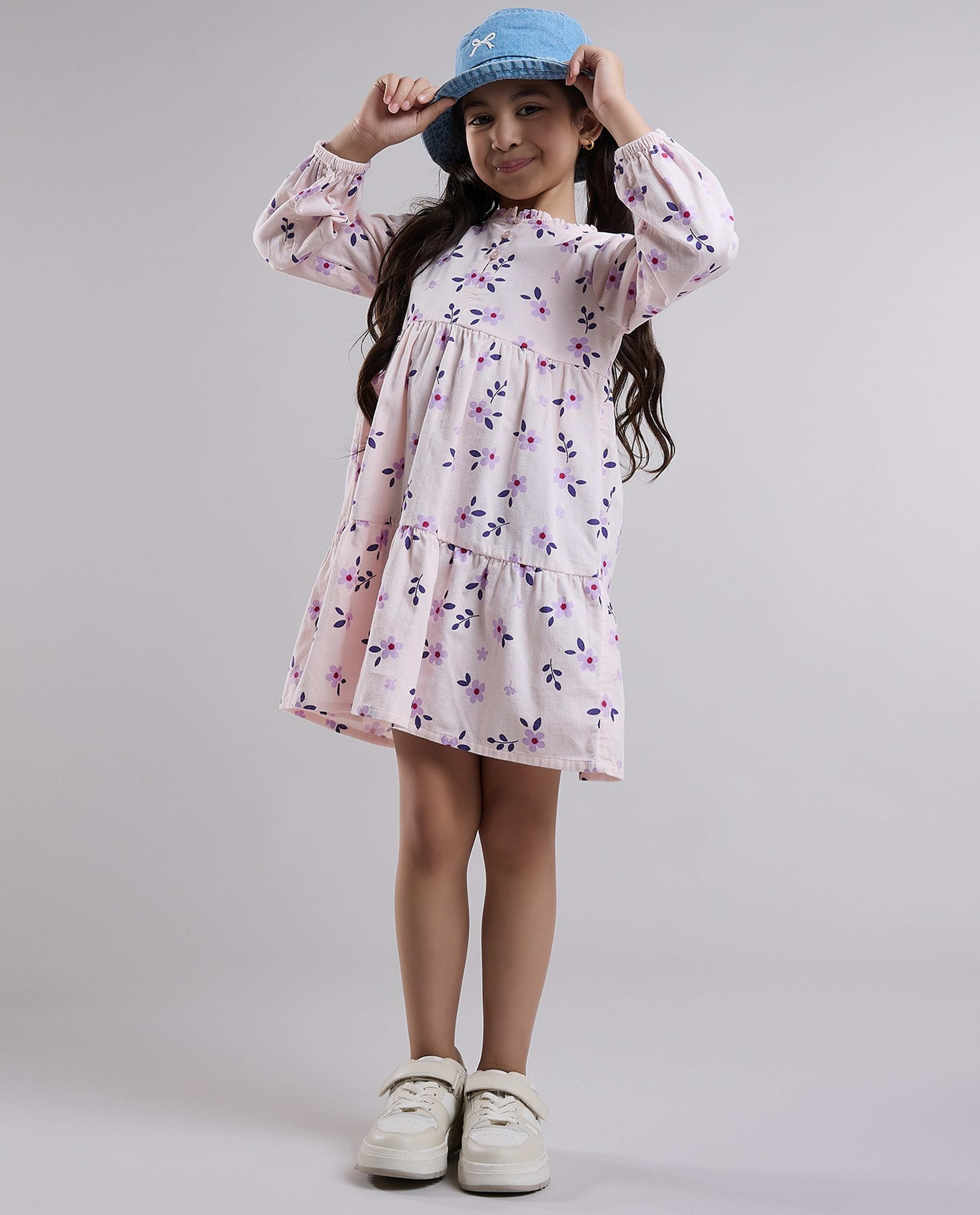 Floral Print Ruffle Dress with Long Sleeves