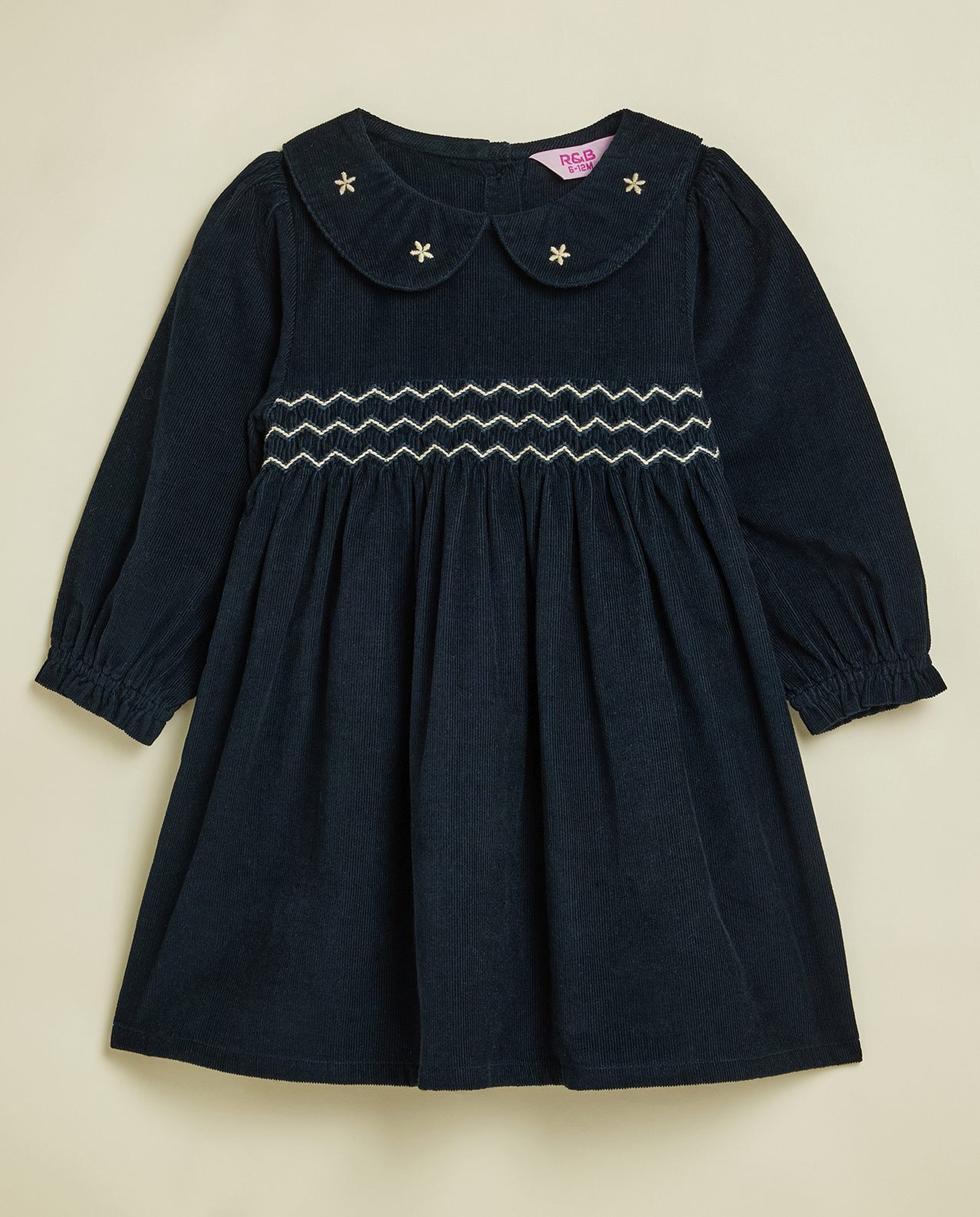 Embroidered Fit & Flare Dress with Long Sleeves