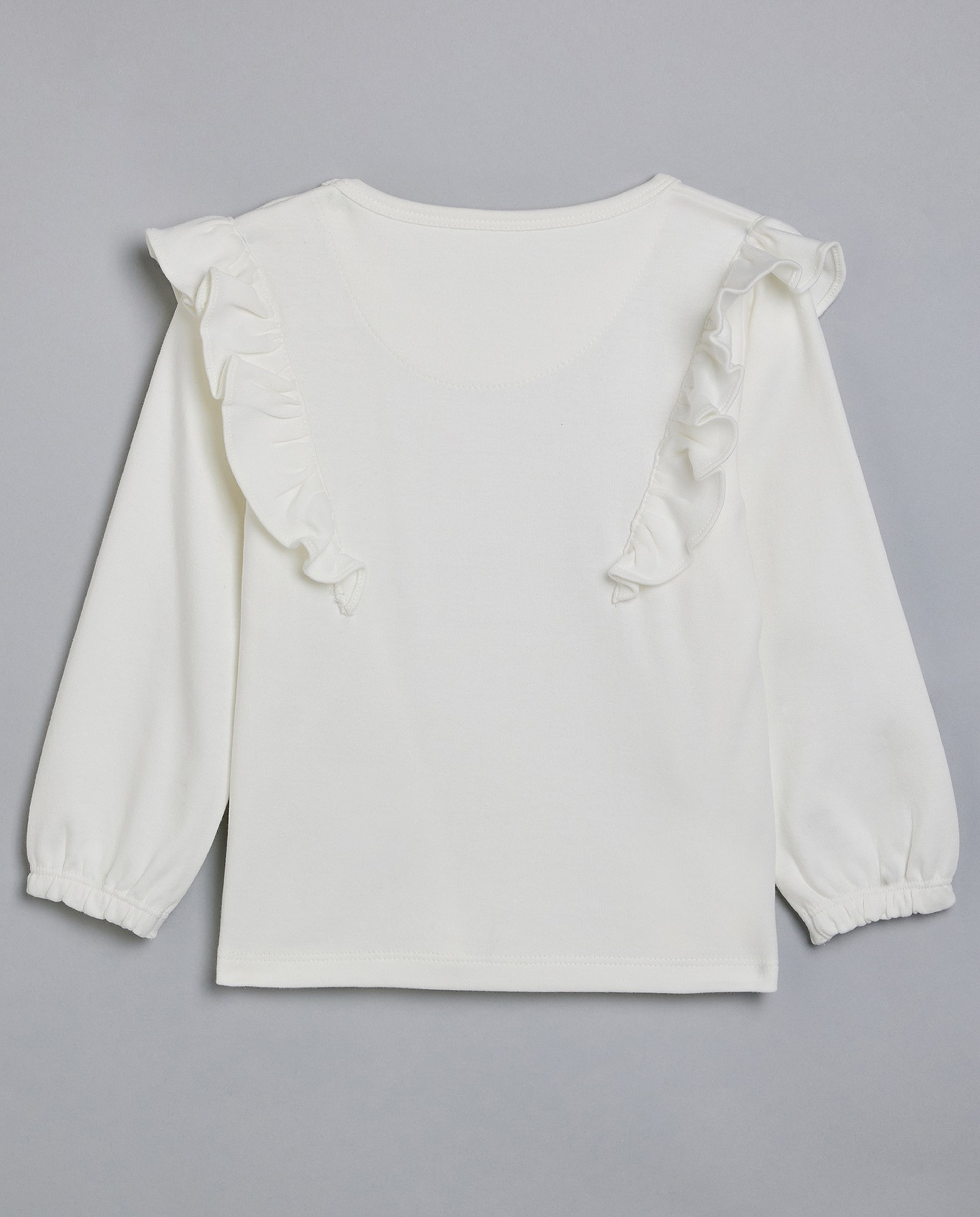 Appliqued Top with Crew Neck and Puff Sleeves