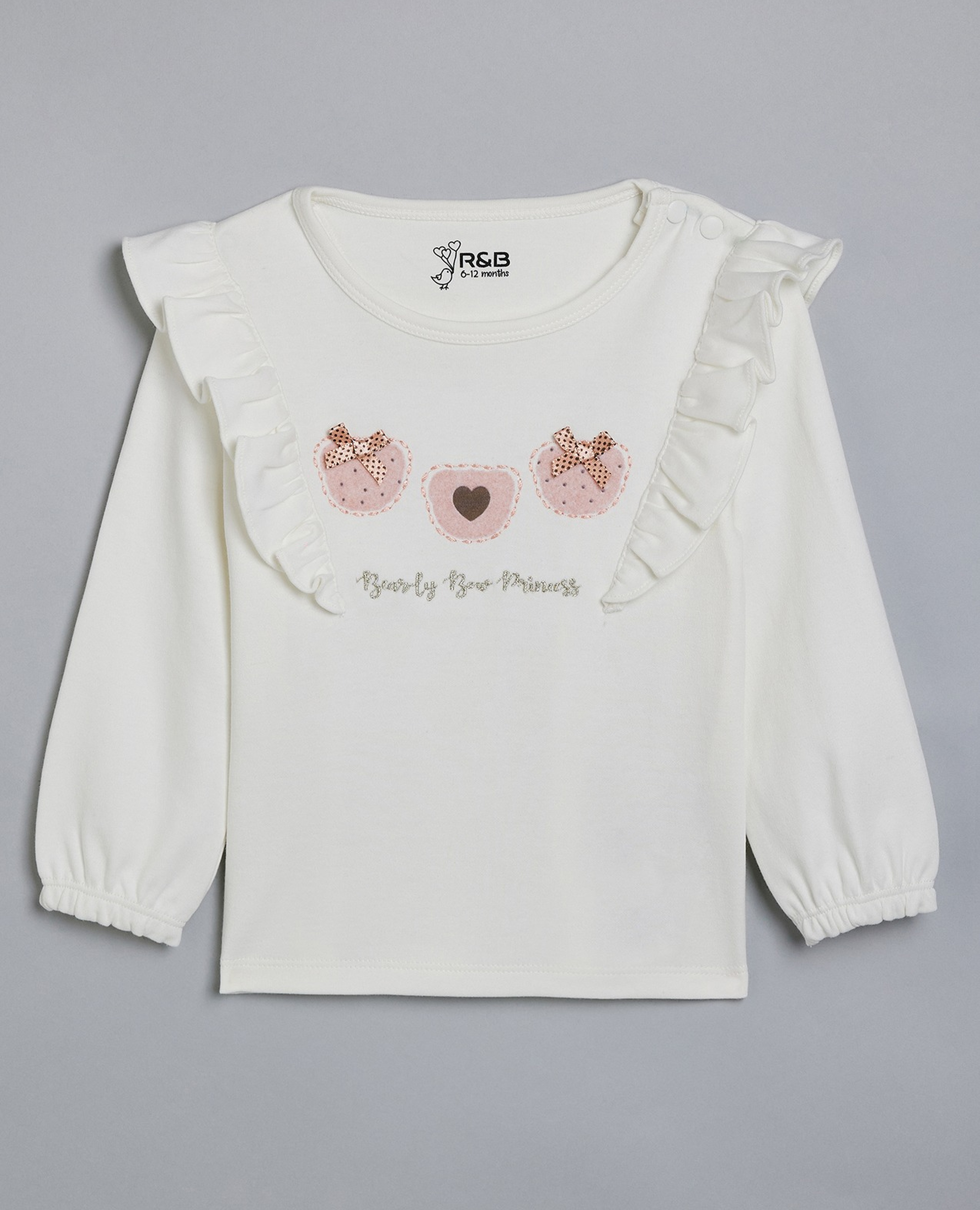 Appliqued Top with Crew Neck and Puff Sleeves