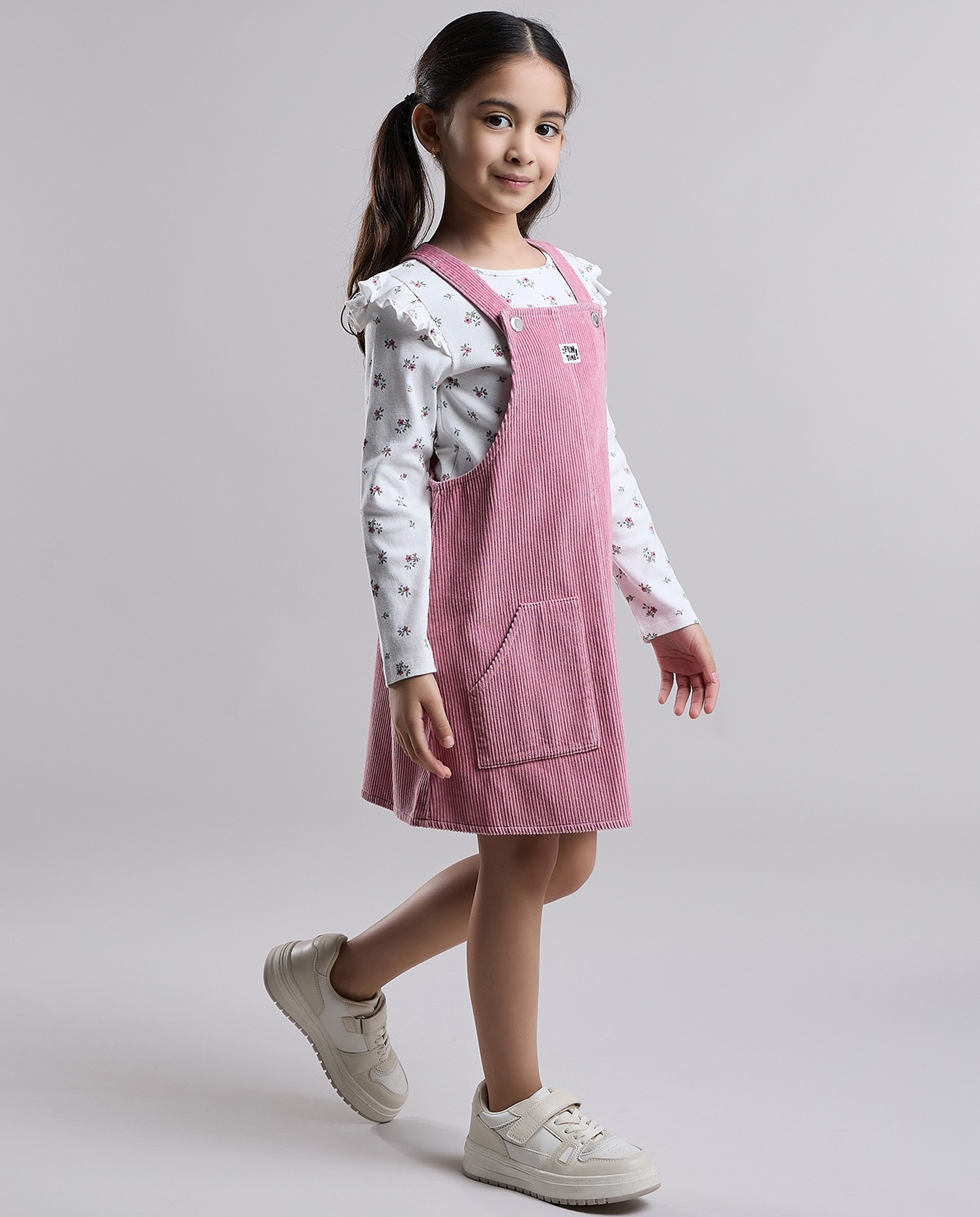 Printed Top and Dungaree Dress Set