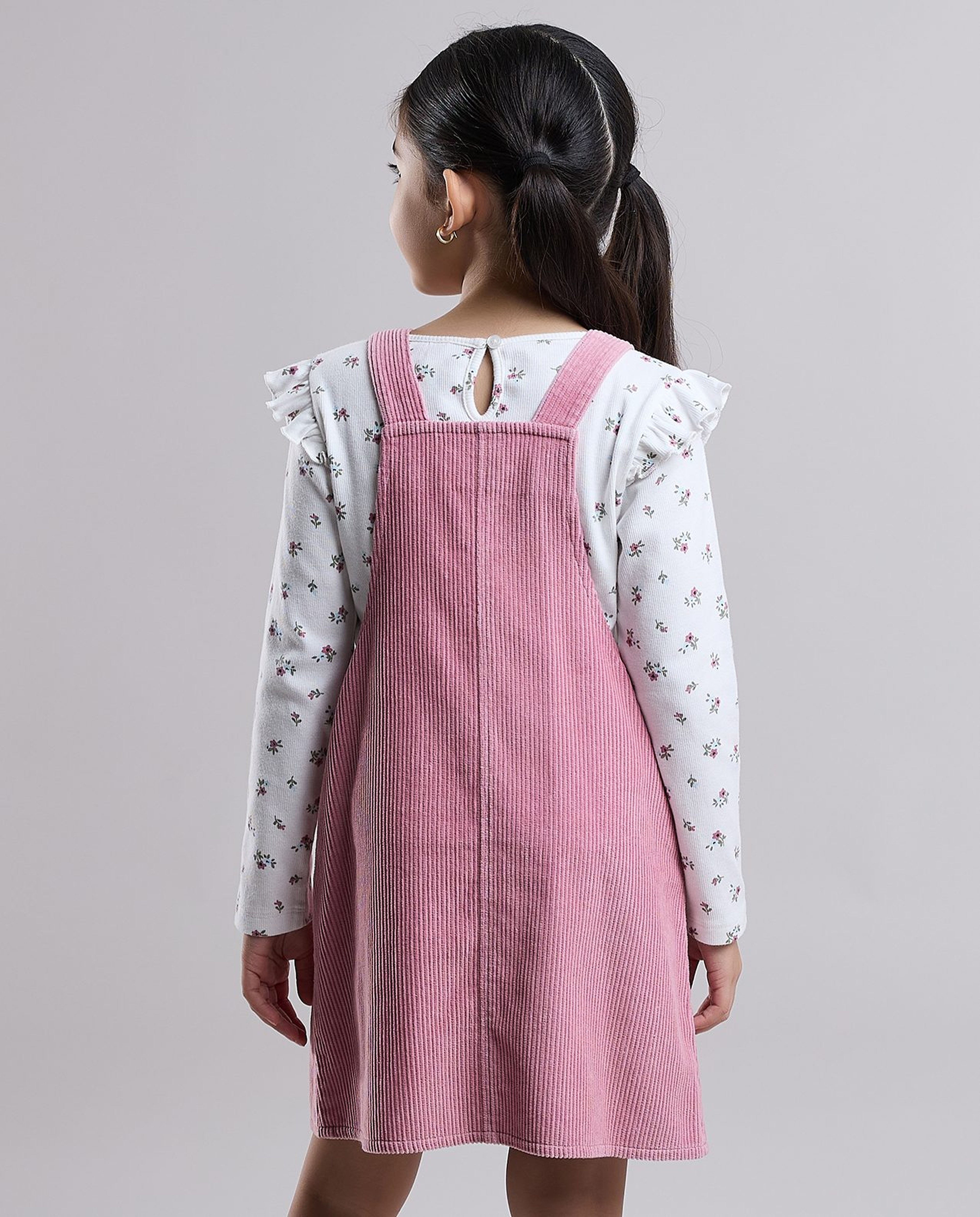 Printed Top and Dungaree Dress Set