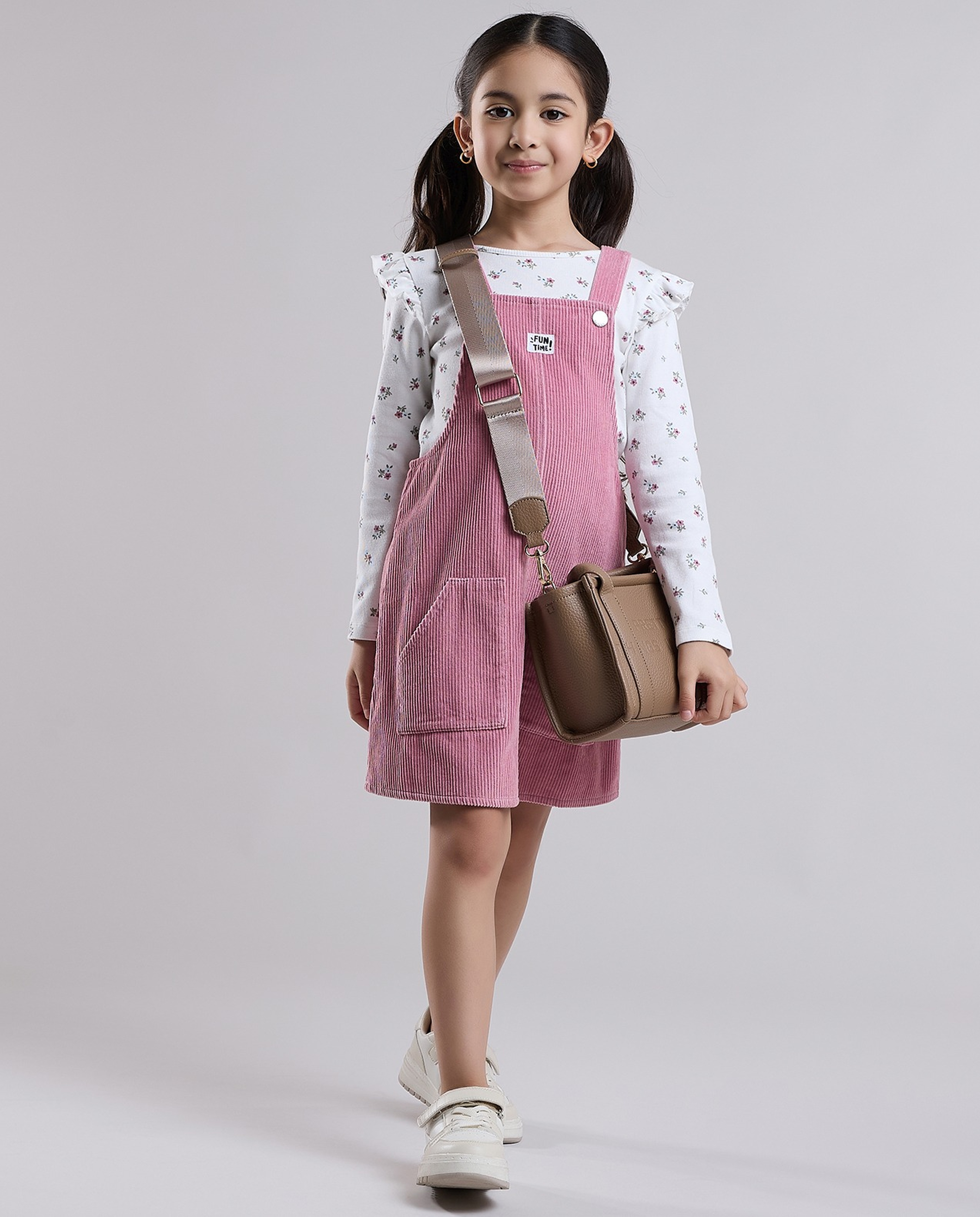 Printed Top and Dungaree Dress Set