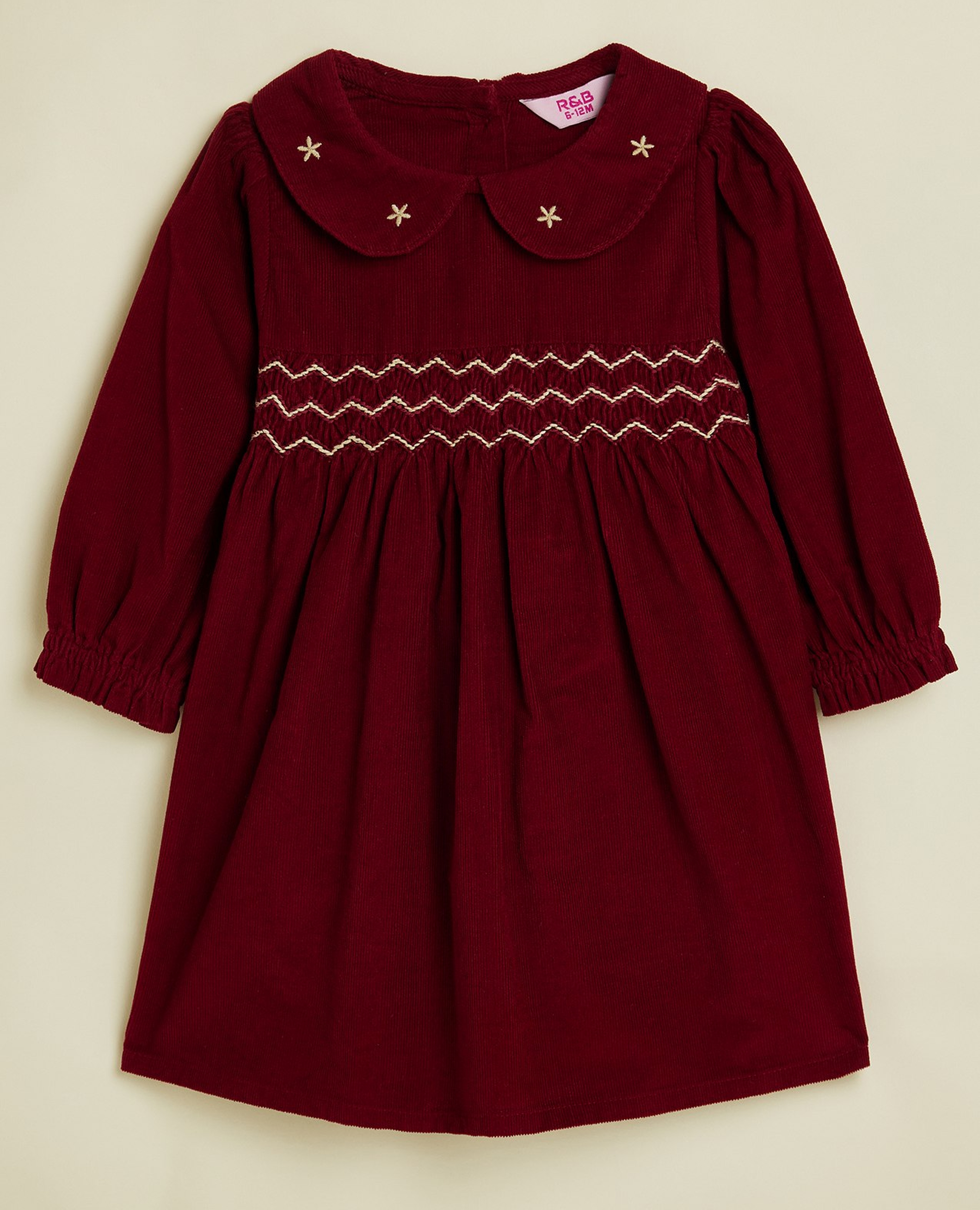 Embroidered Fit & Flare Dress with Long Sleeves