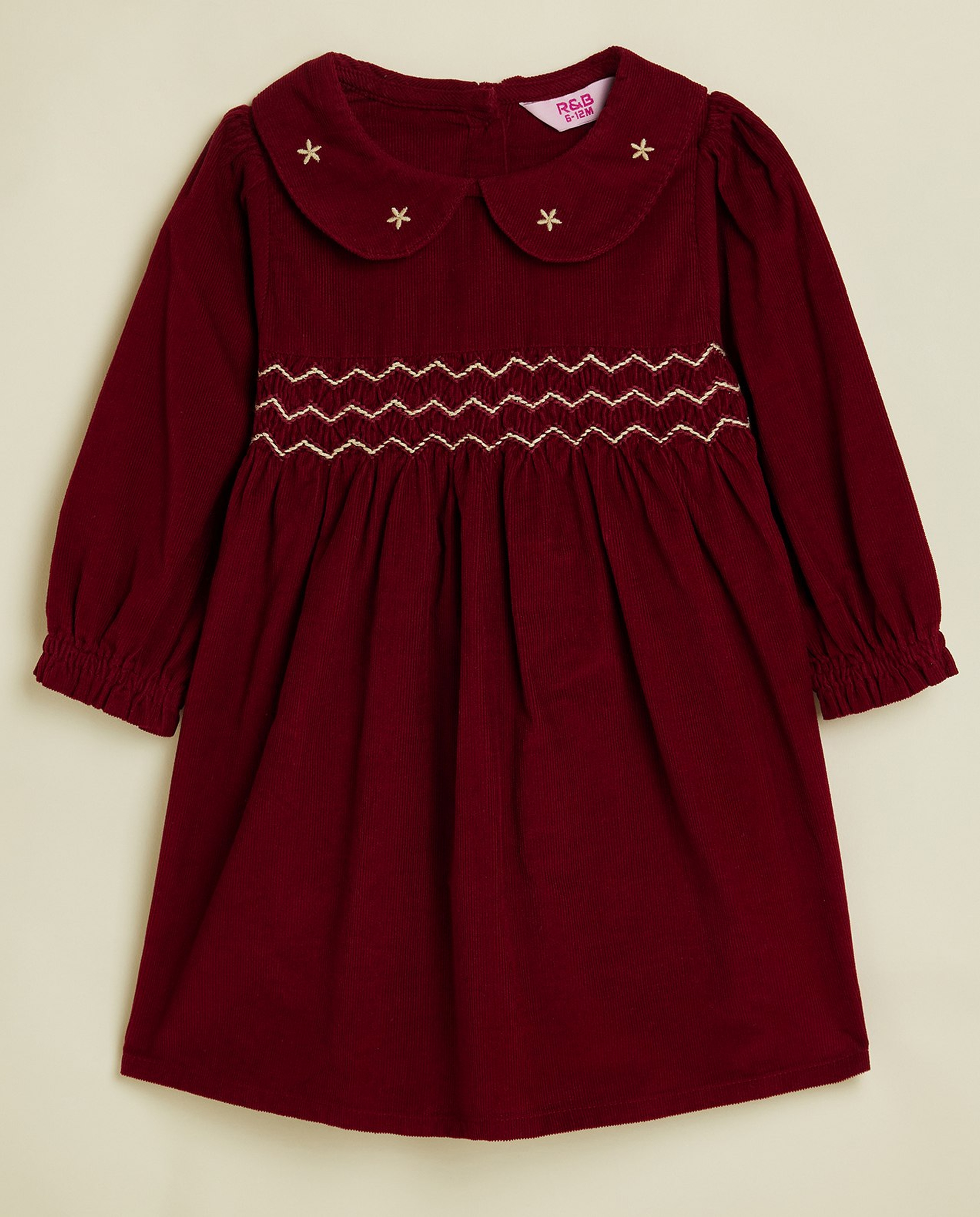 Embroidered Fit & Flare Dress with Long Sleeves