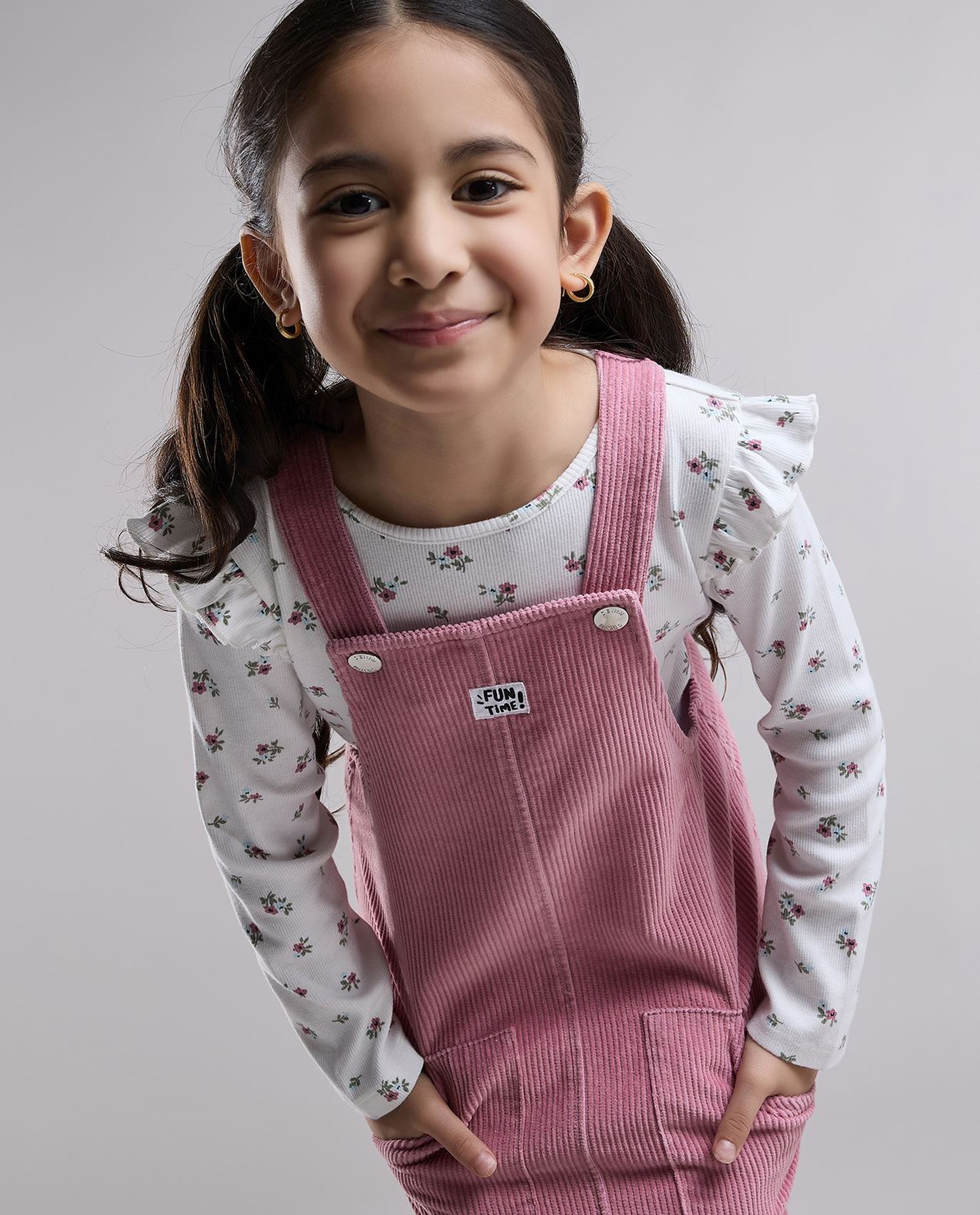 Printed Top and Dungaree Dress Set