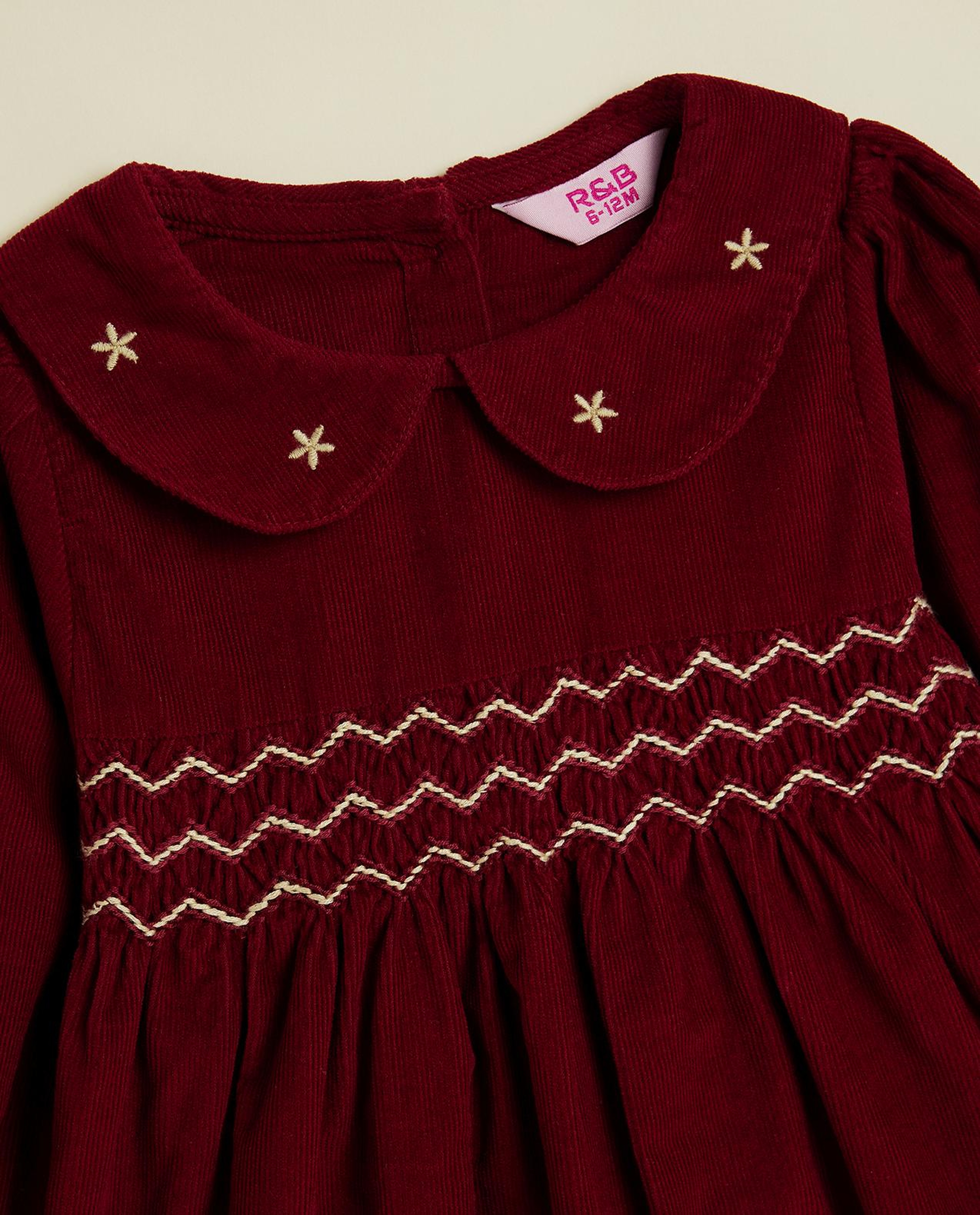 Embroidered Fit & Flare Dress with Long Sleeves