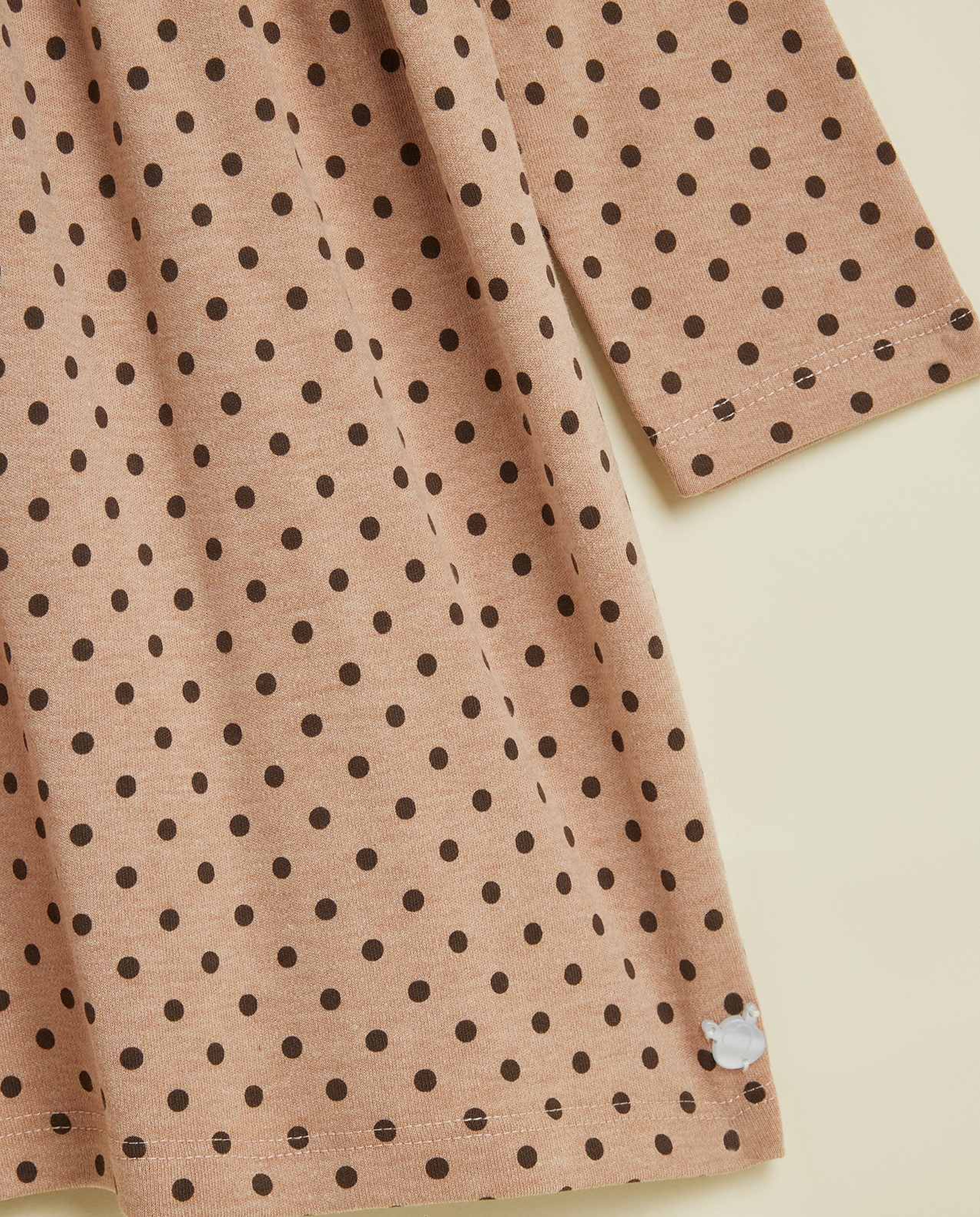 Polka Dots Dress with Crew Neck and Long Sleeves