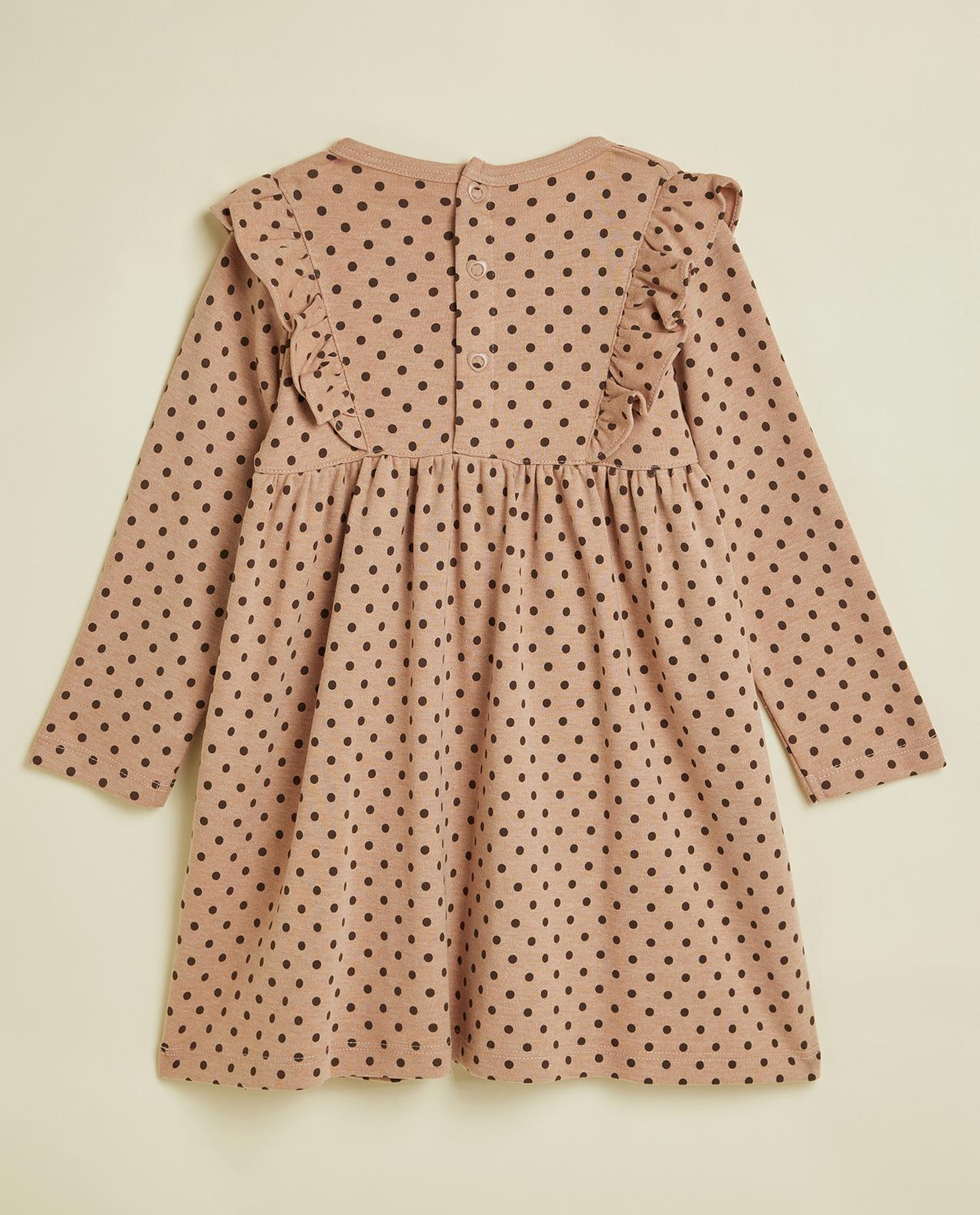Polka Dots Dress with Crew Neck and Long Sleeves