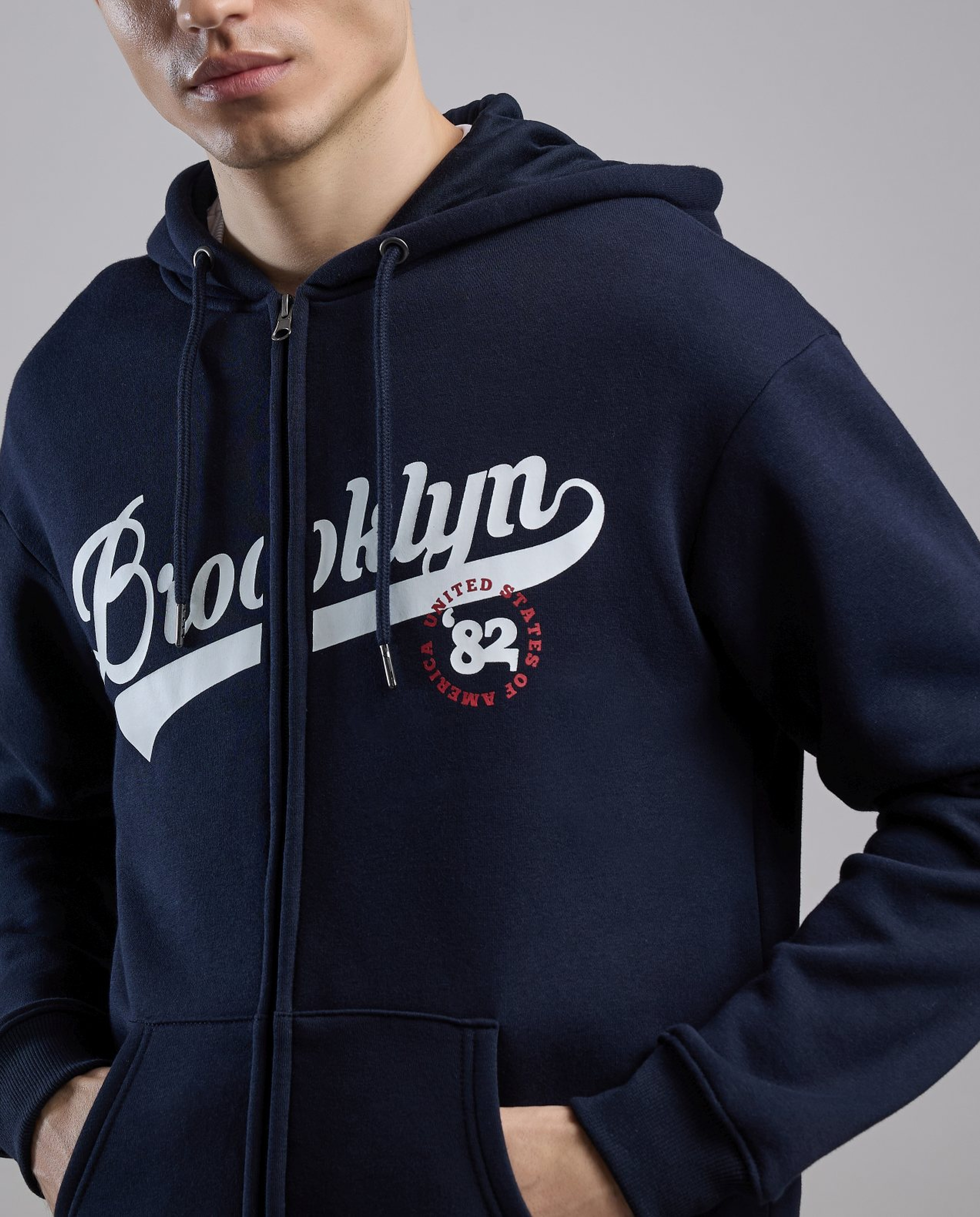 Typography Print Hooded Jacket with Zipper Closure