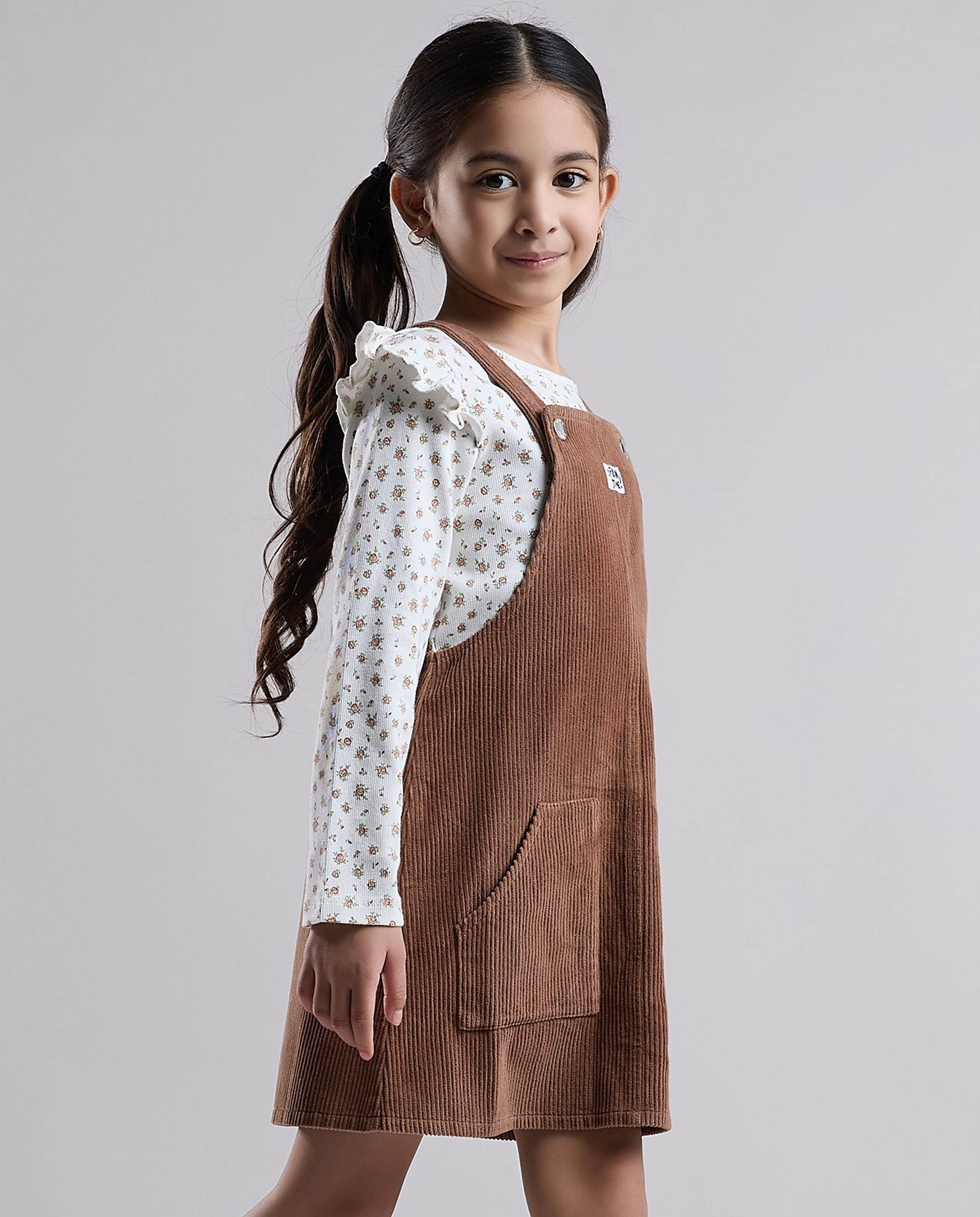 Printed Top and Dungaree Dress Set