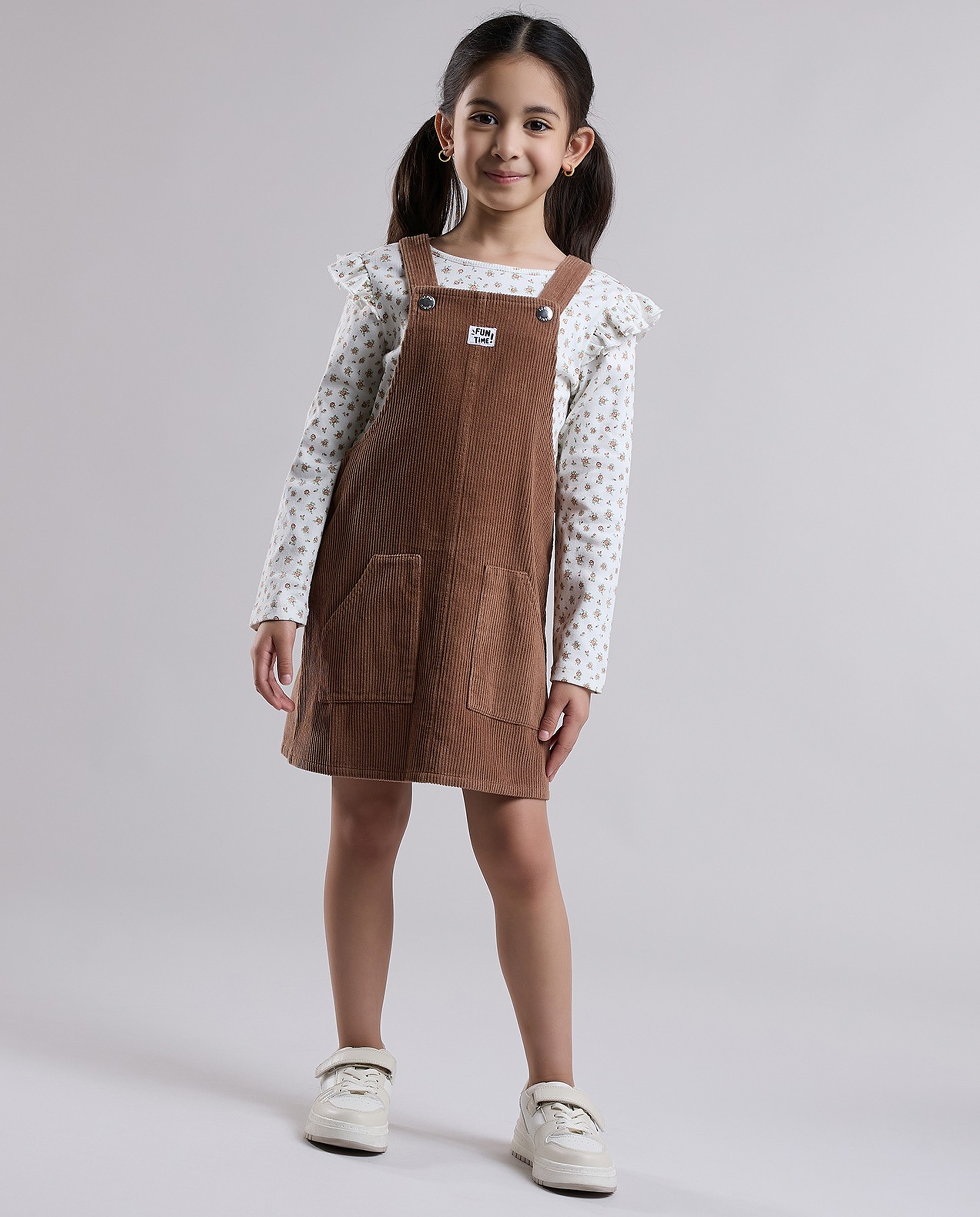 Printed Top and Dungaree Dress Set