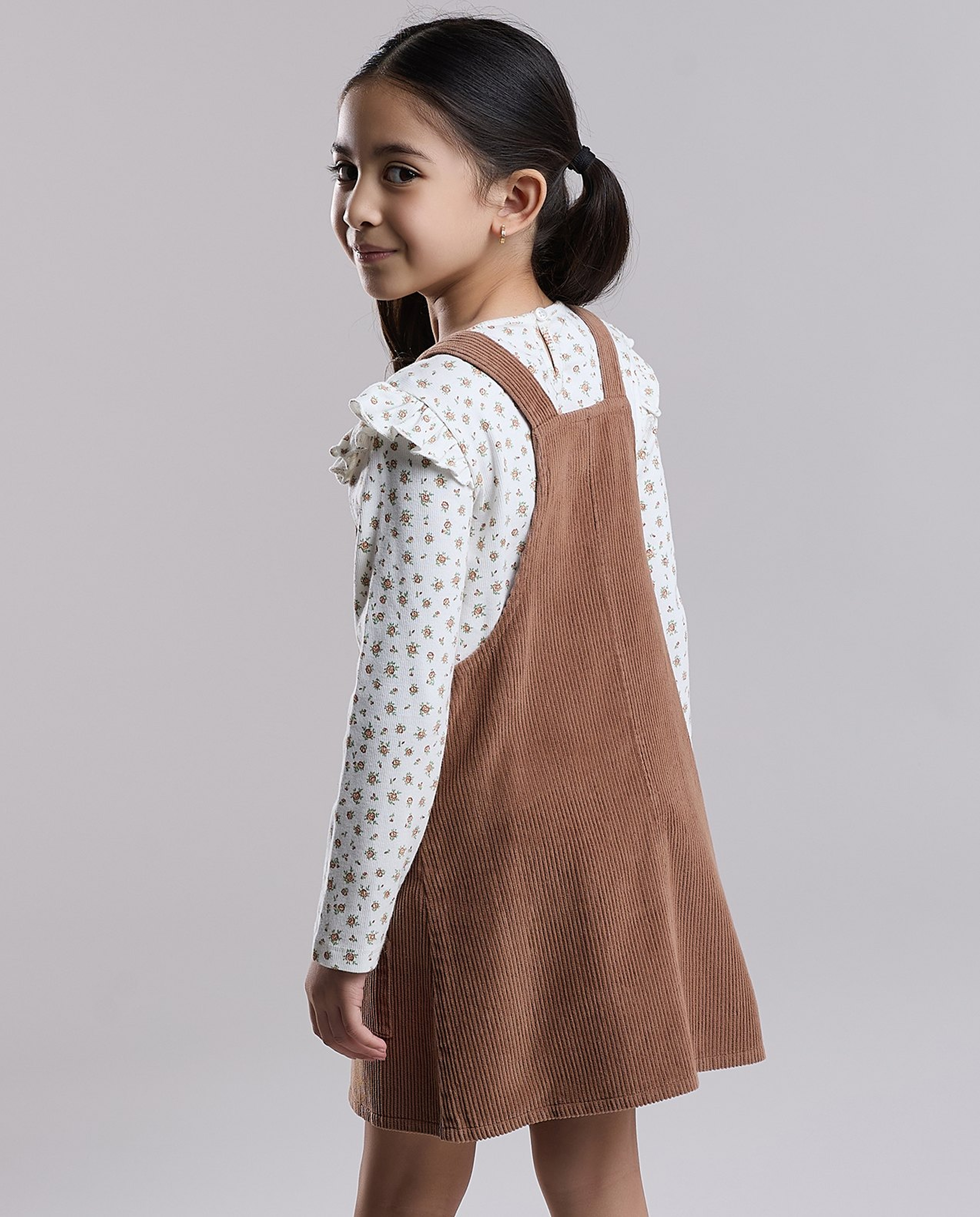 Printed Top and Dungaree Dress Set