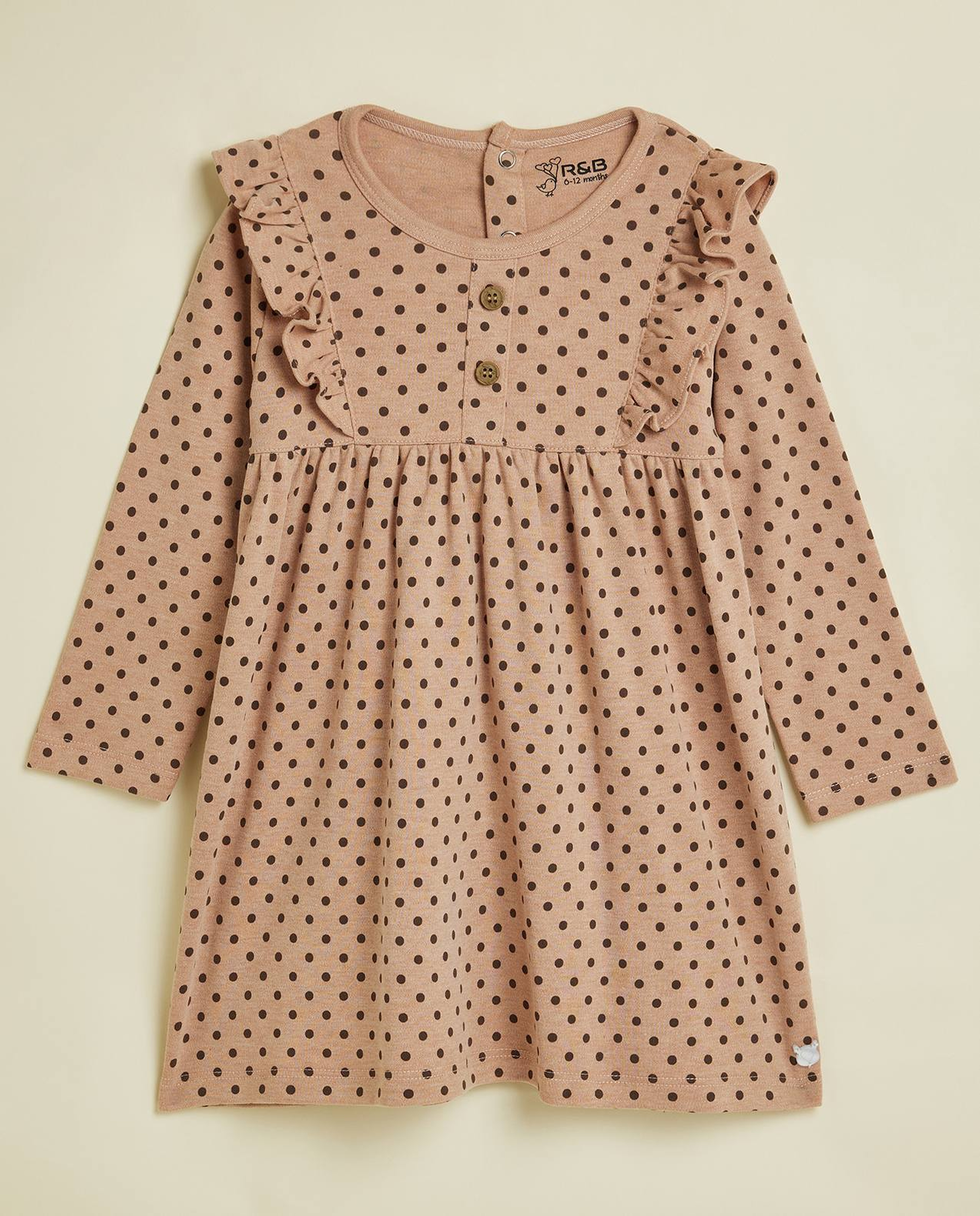 Polka Dots Dress with Crew Neck and Long Sleeves