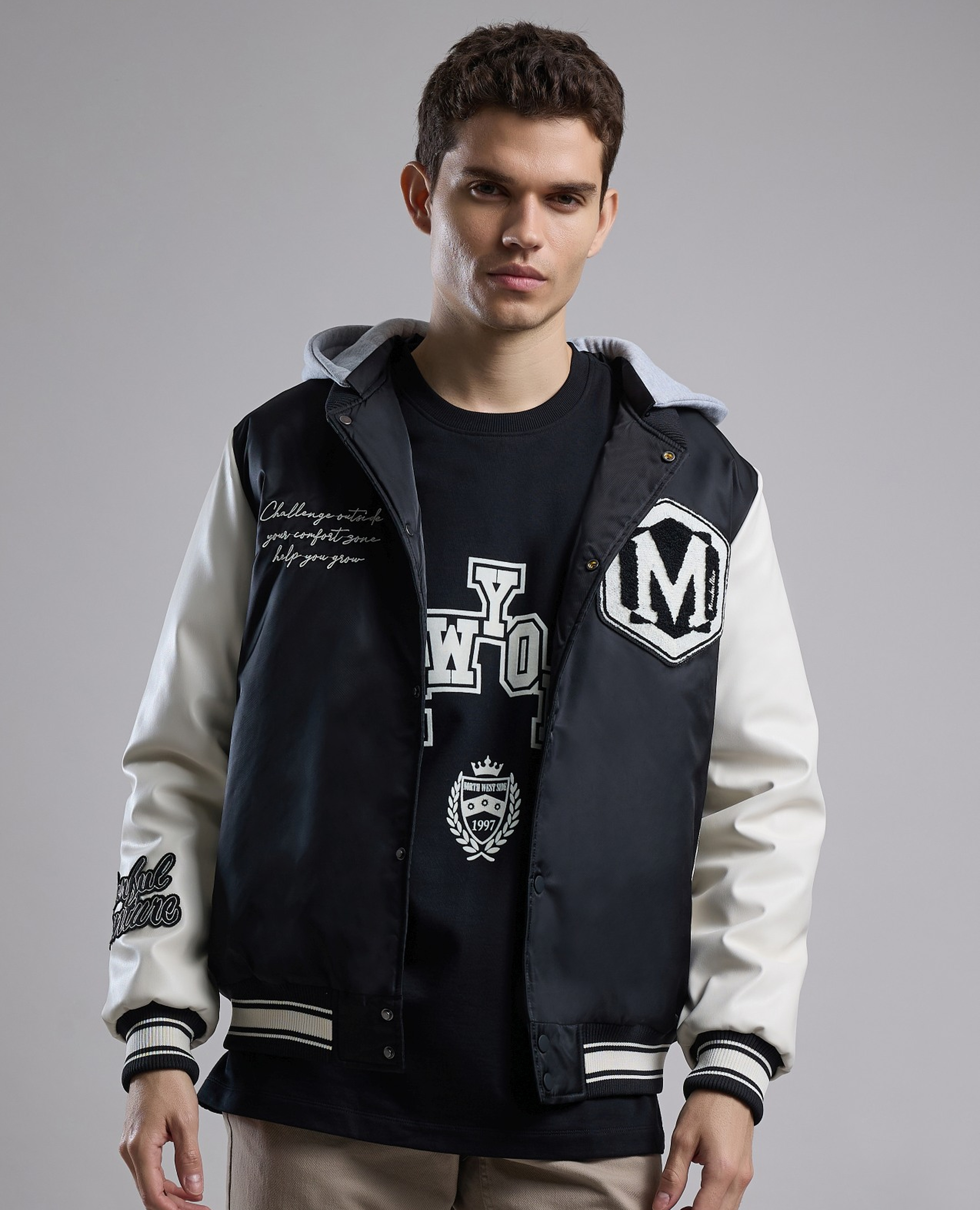 Appliqued Hooded Jacket with Button Closure