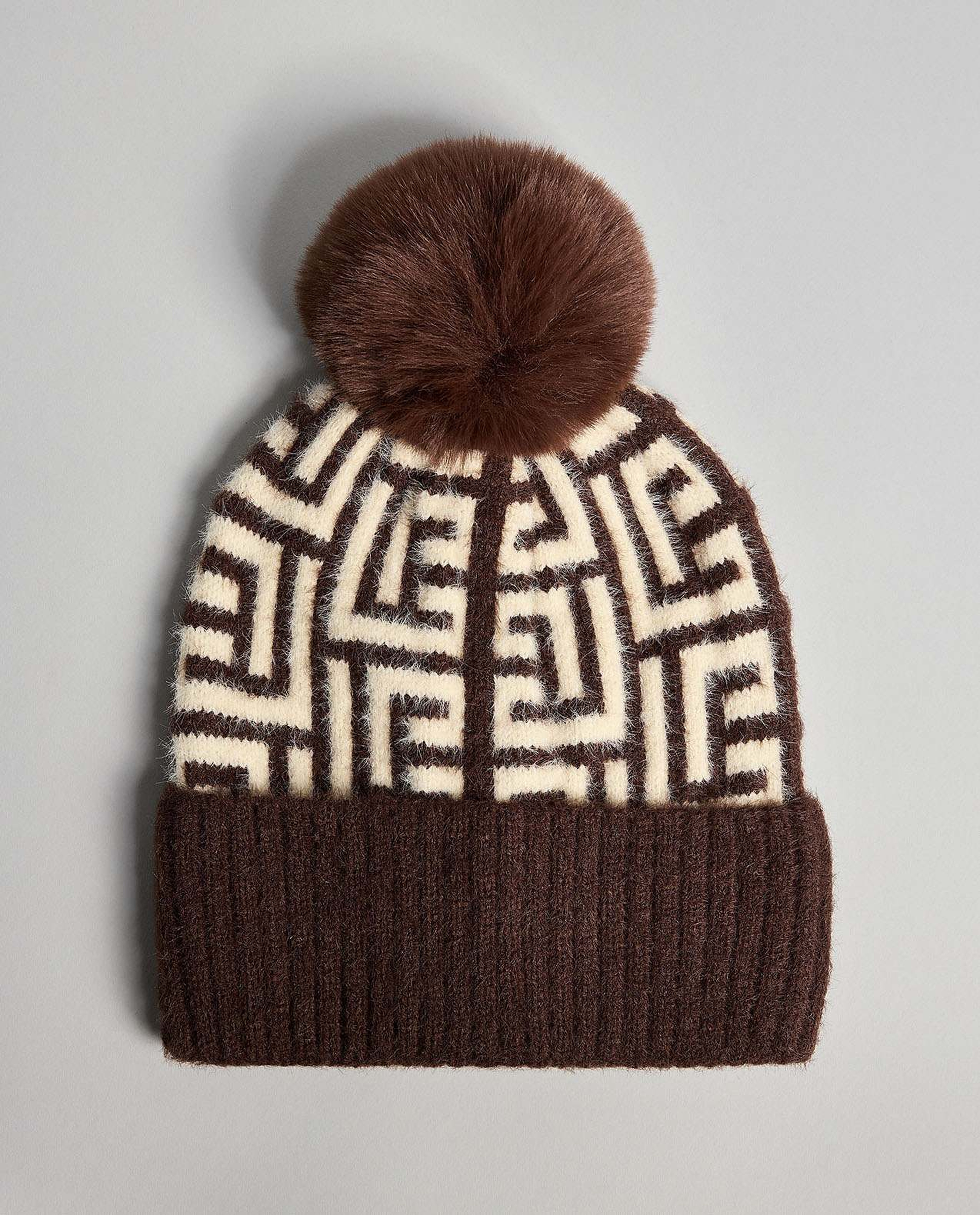 Patterned Beanie with Pom-Pom