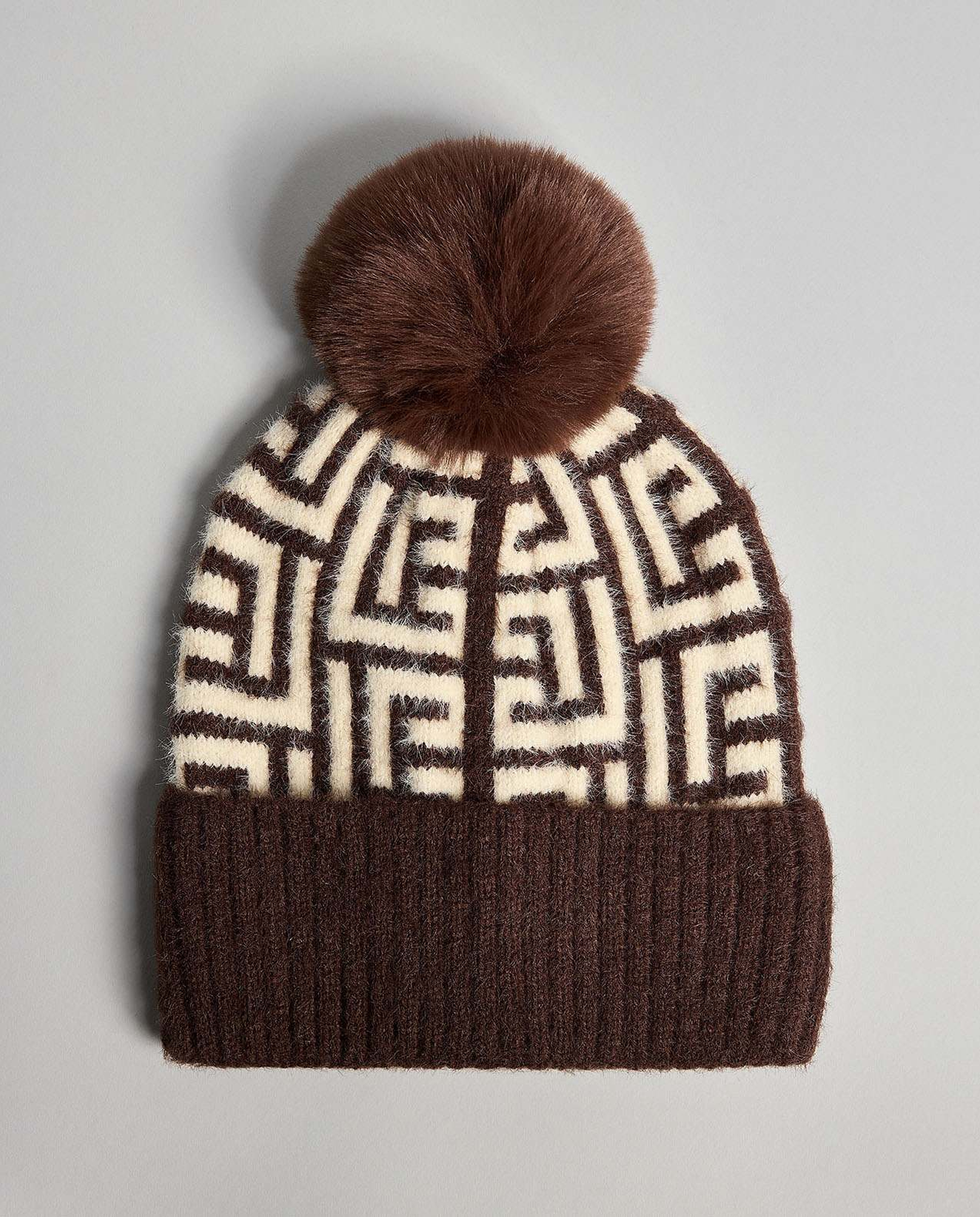 Patterned Beanie with Pom-Pom