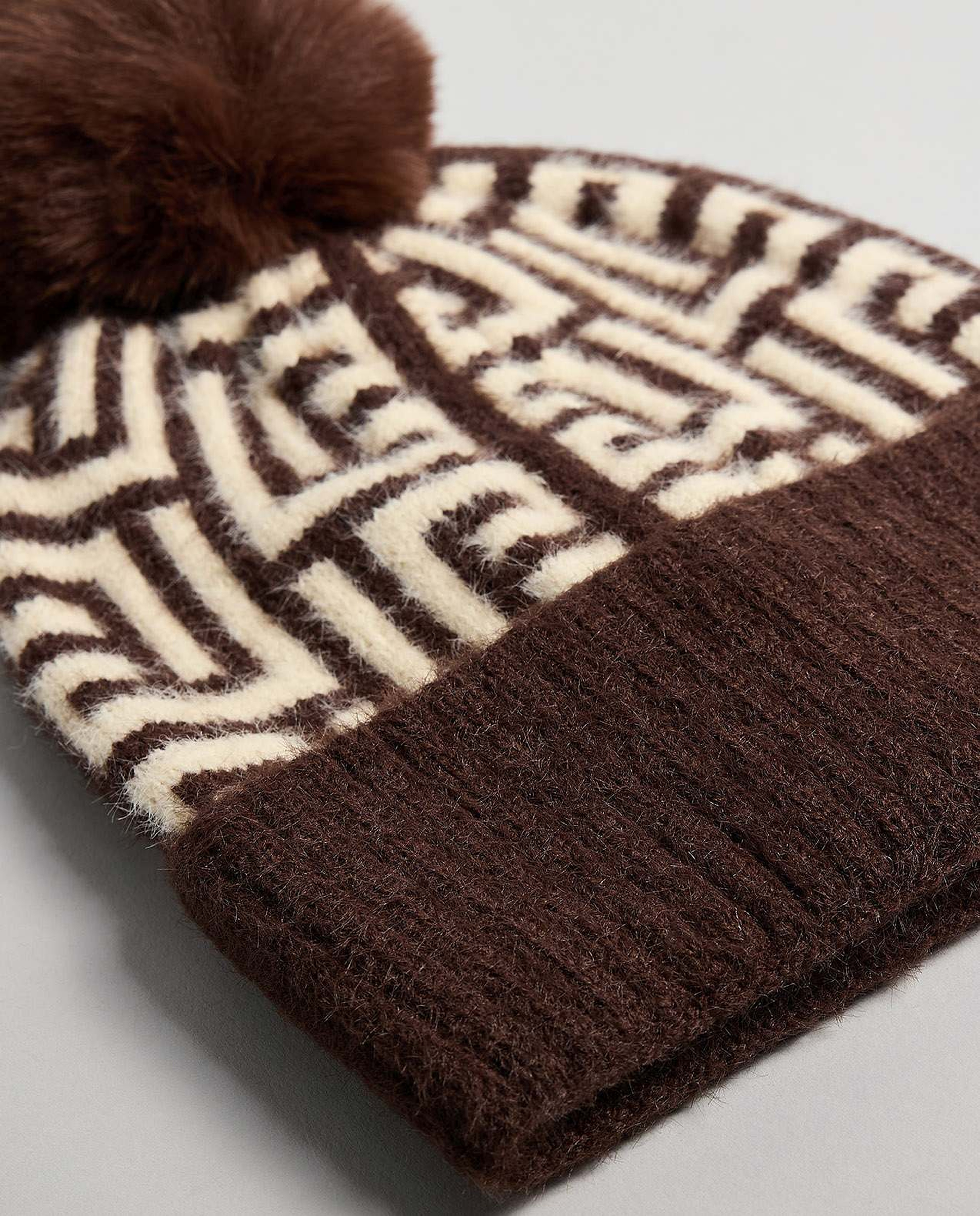 Patterned Beanie with Pom-Pom