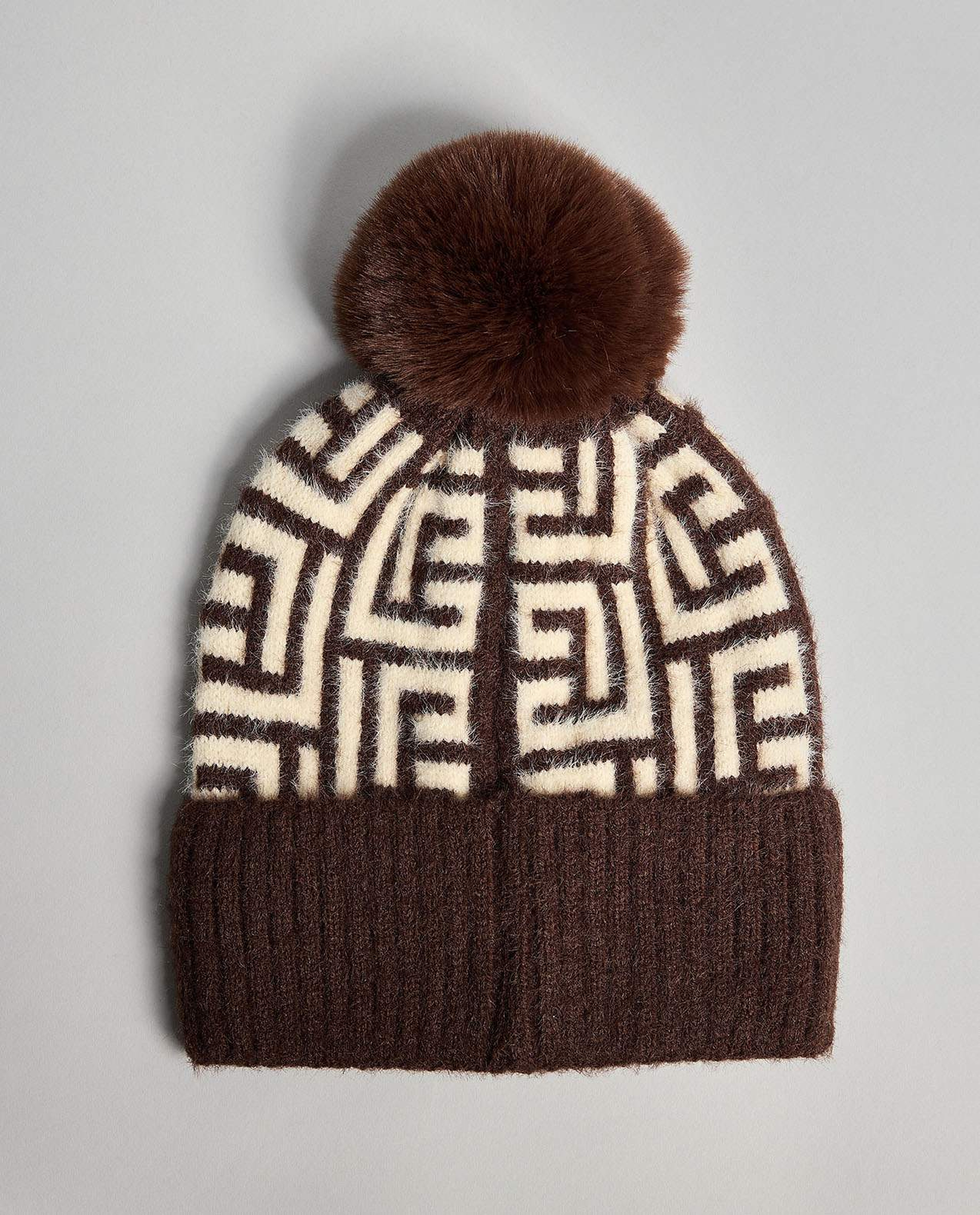 Patterned Beanie with Pom-Pom