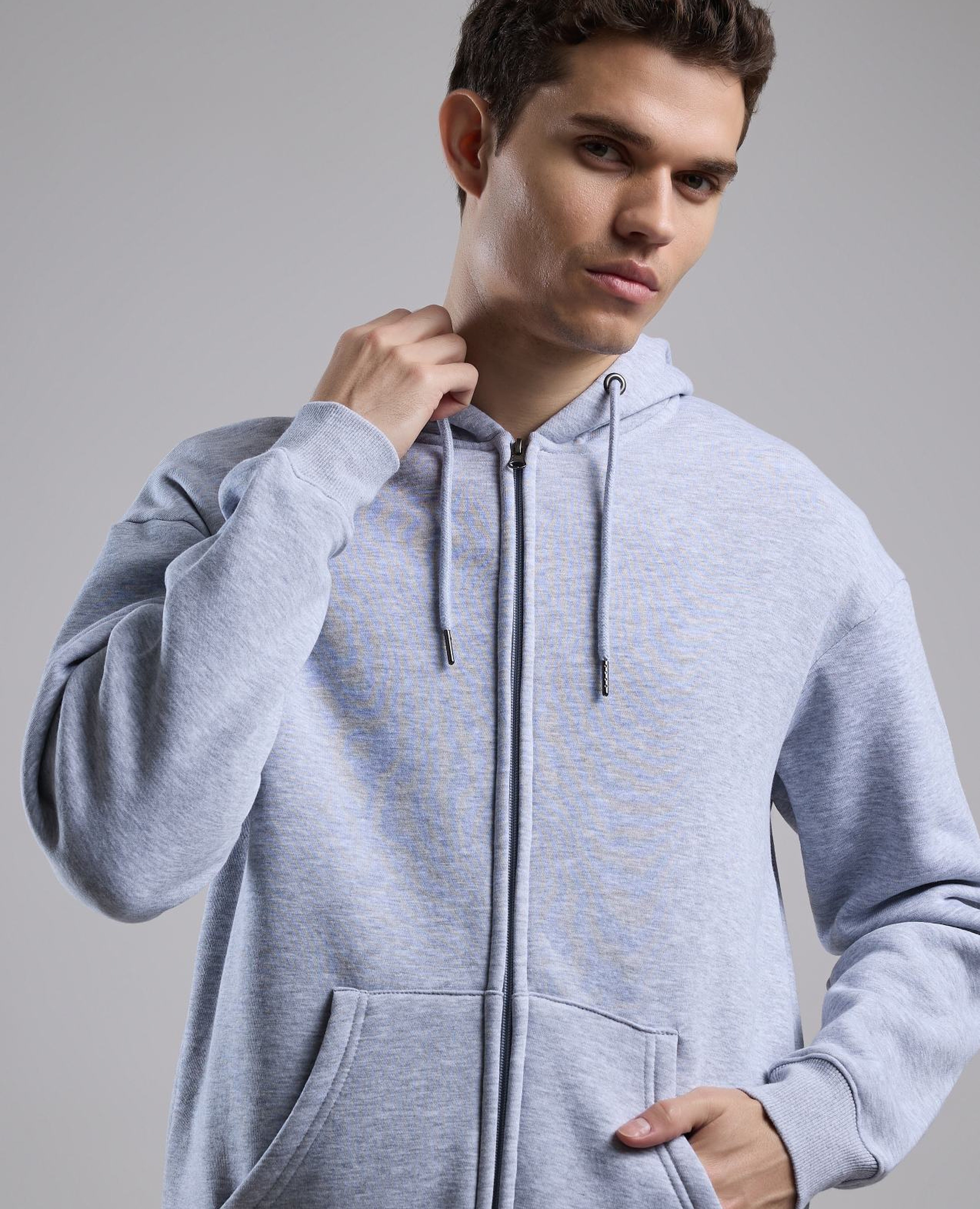 Solid Hooded Jacket with Zipper Closure