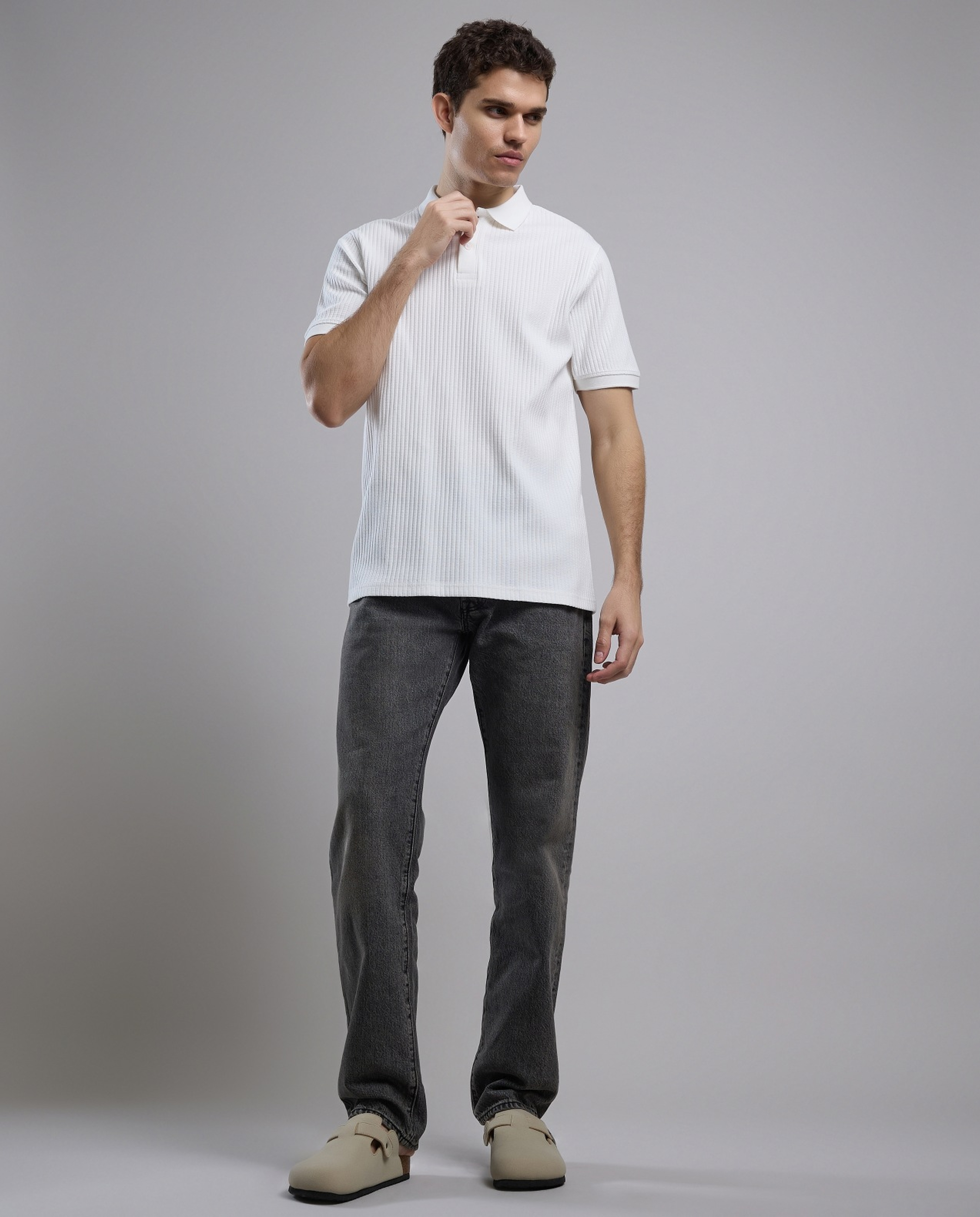 Textured Polo T-Shirt with Short Sleeves