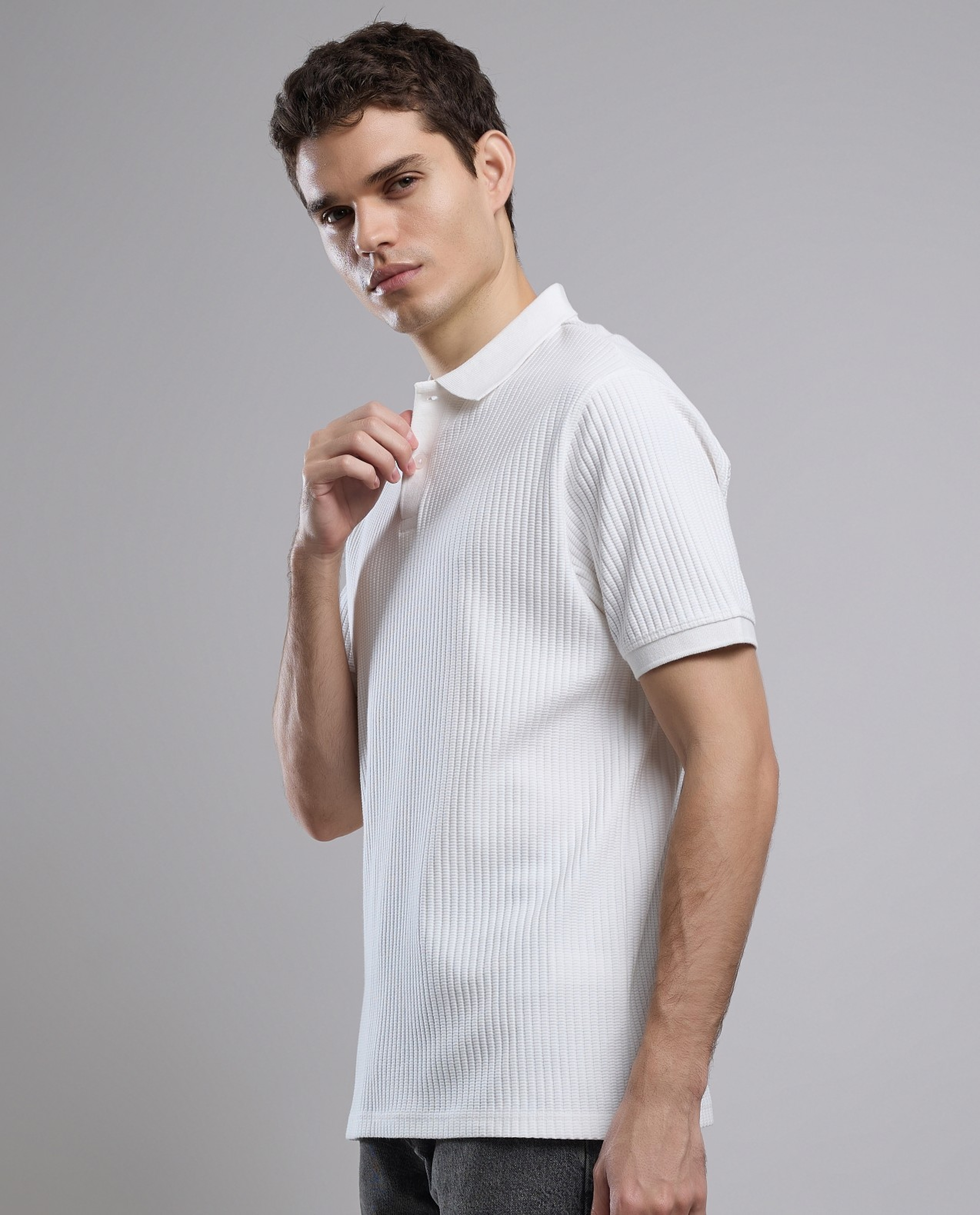 Textured Polo T-Shirt with Short Sleeves