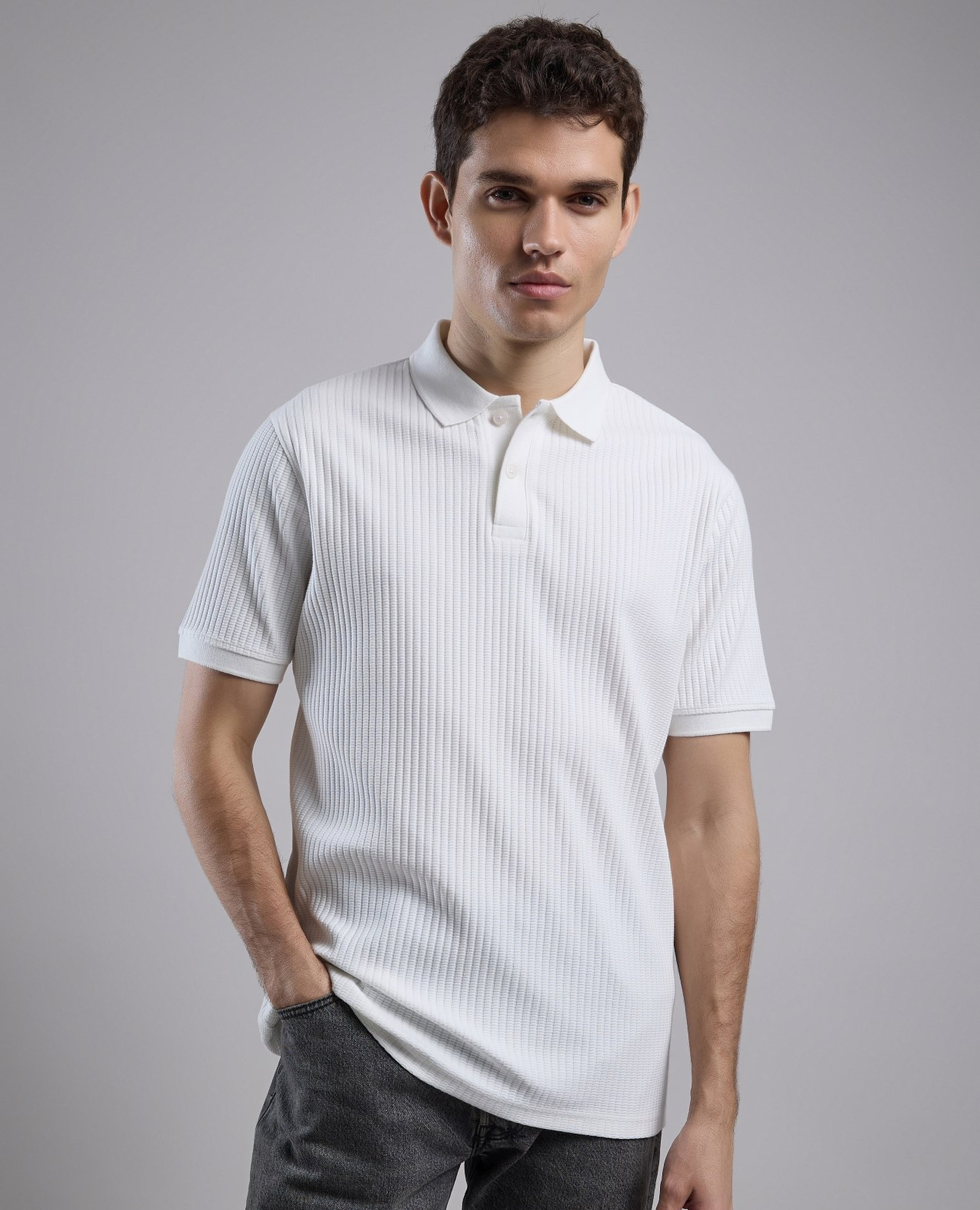 Textured Polo T-Shirt with Short Sleeves
