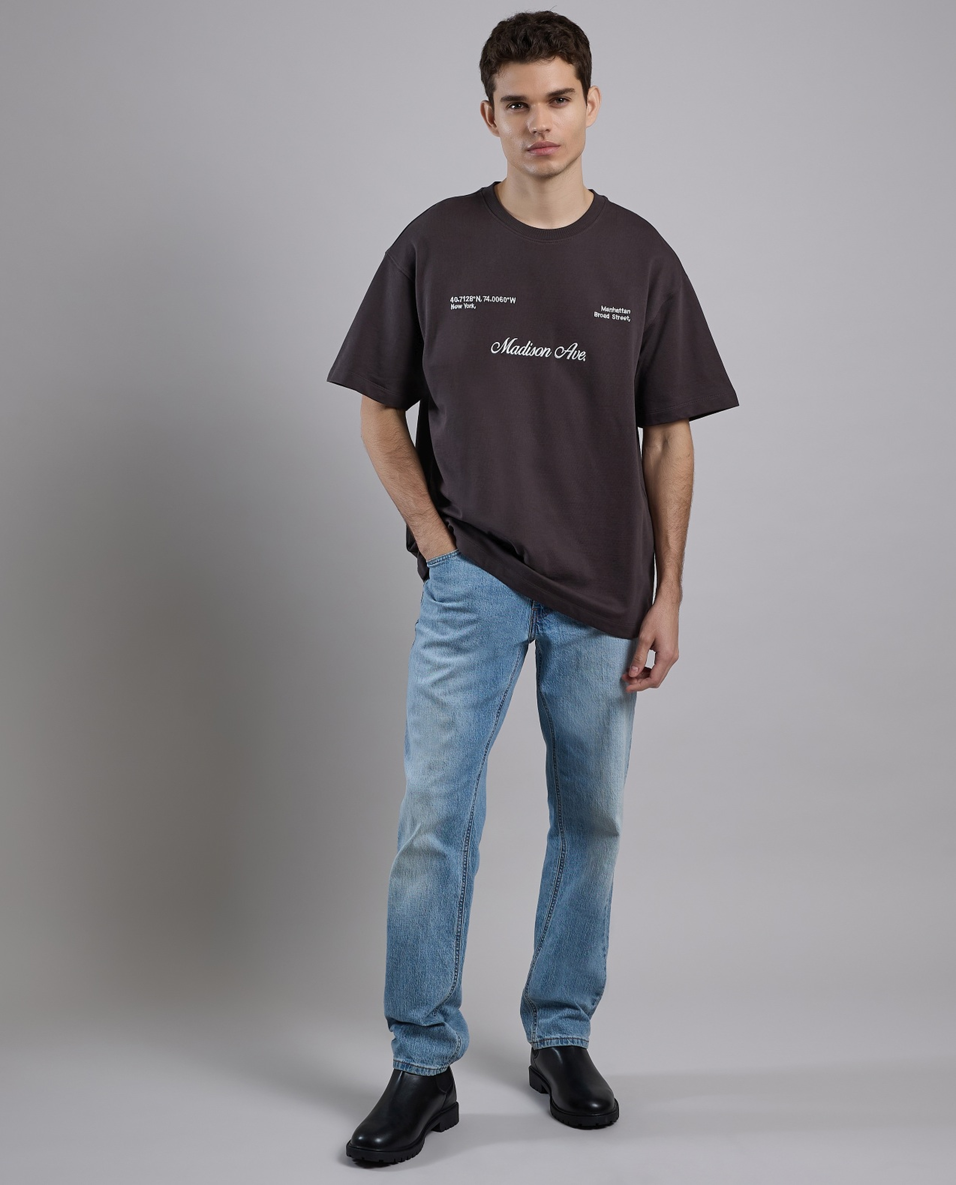 Typography Print T-Shirt with Crew Neck and Short Sleeves