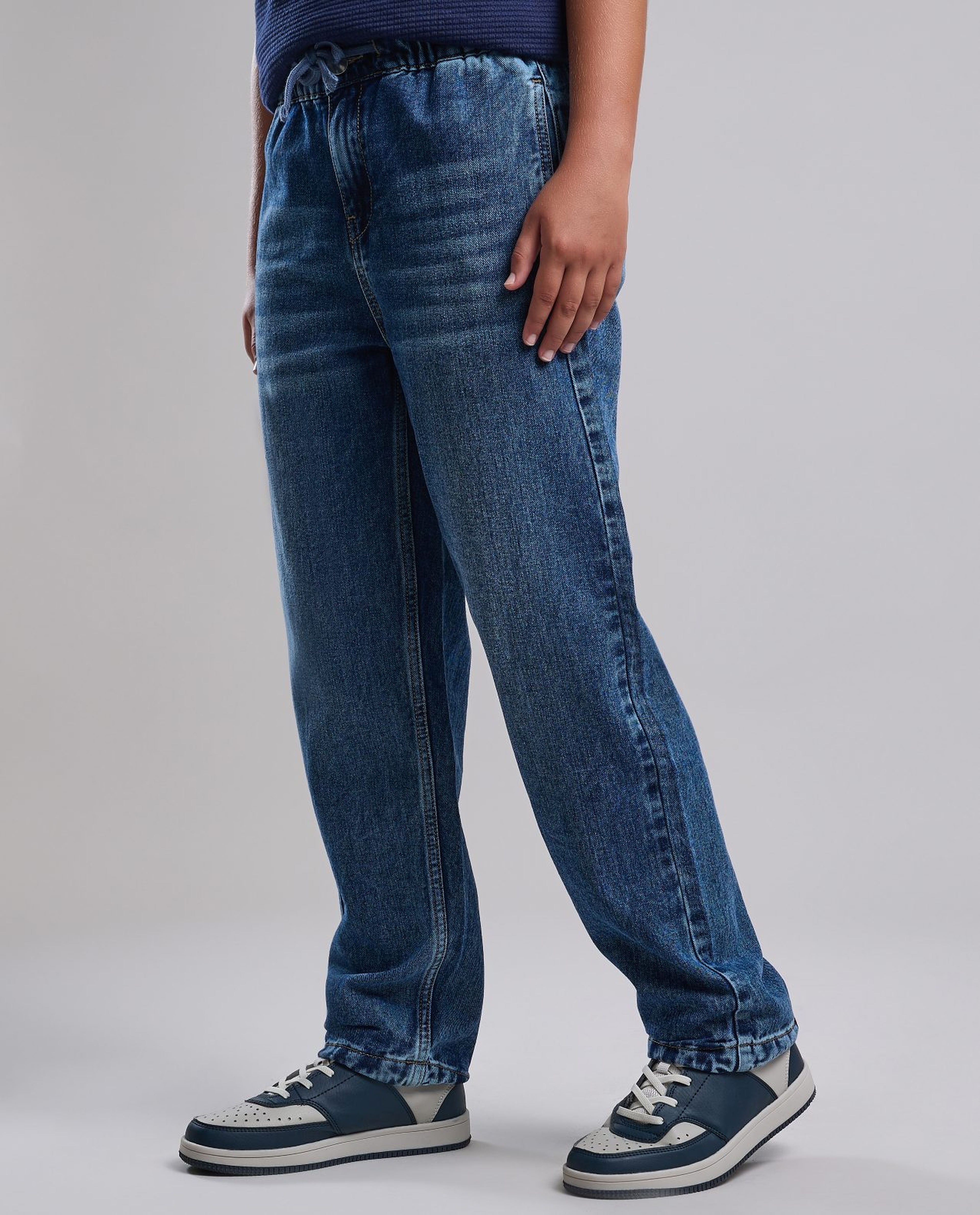 Washed Relaxed Jeans with Button Closure