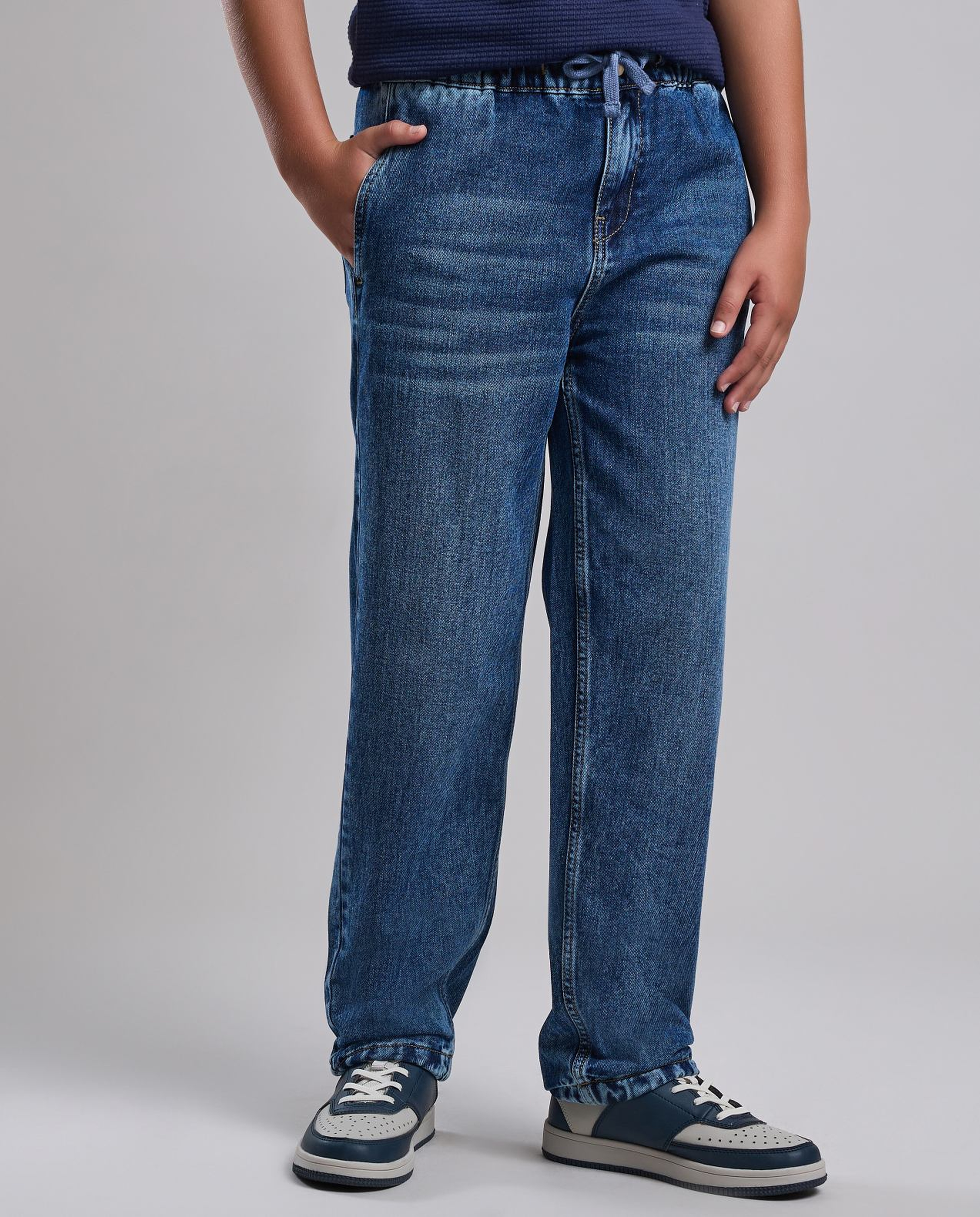 Washed Relaxed Jeans with Button Closure