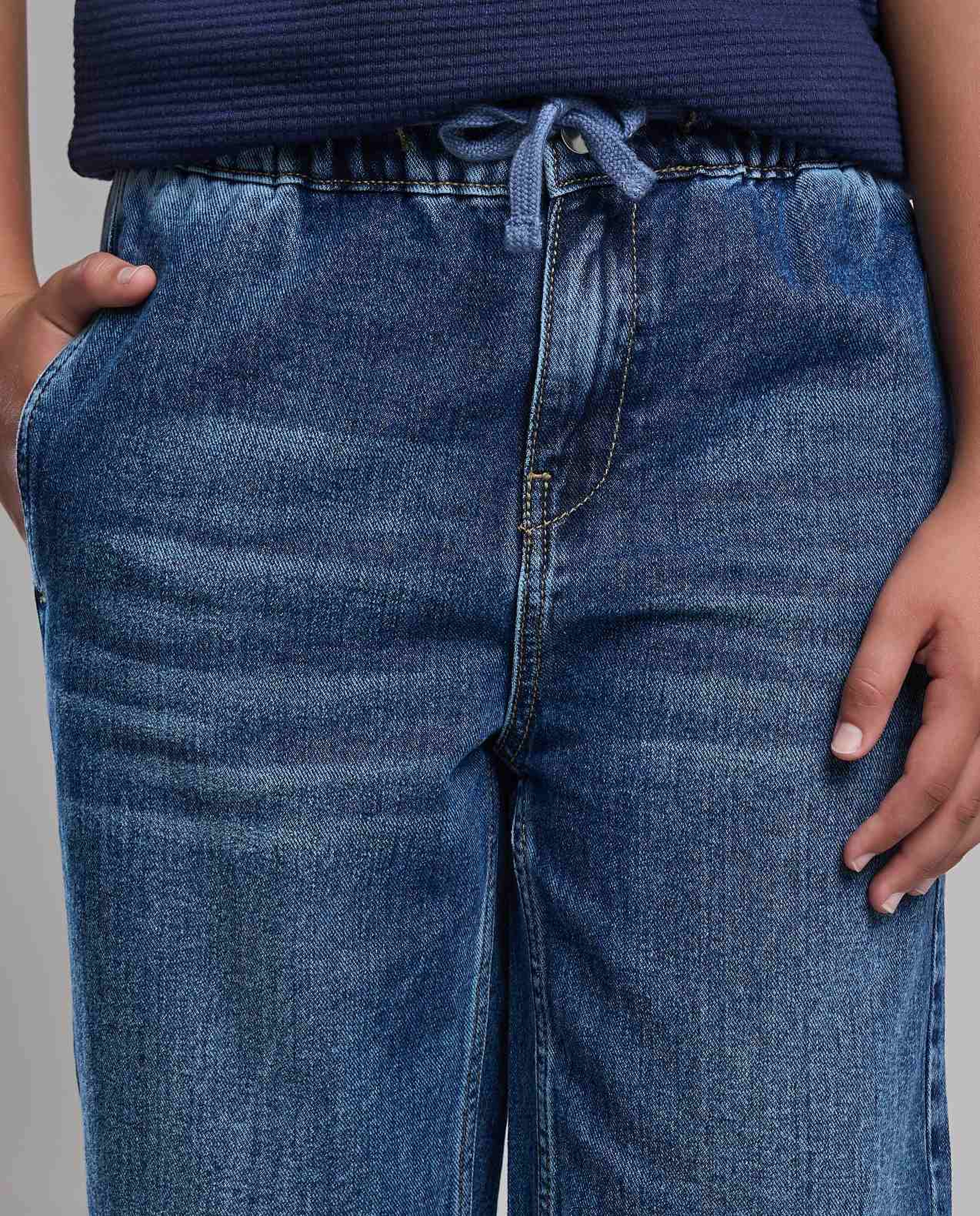 Washed Relaxed Jeans with Button Closure