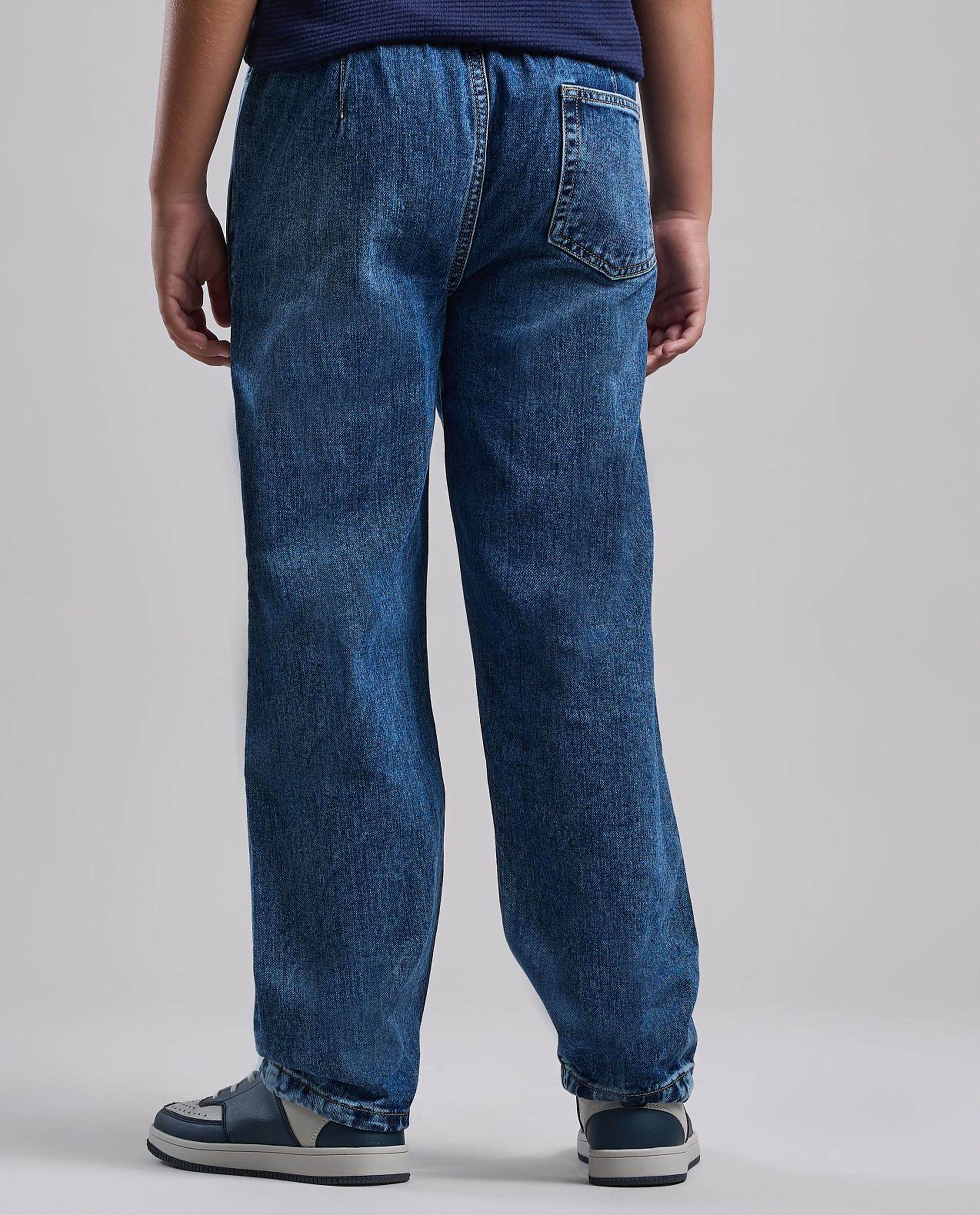 Washed Relaxed Jeans with Button Closure