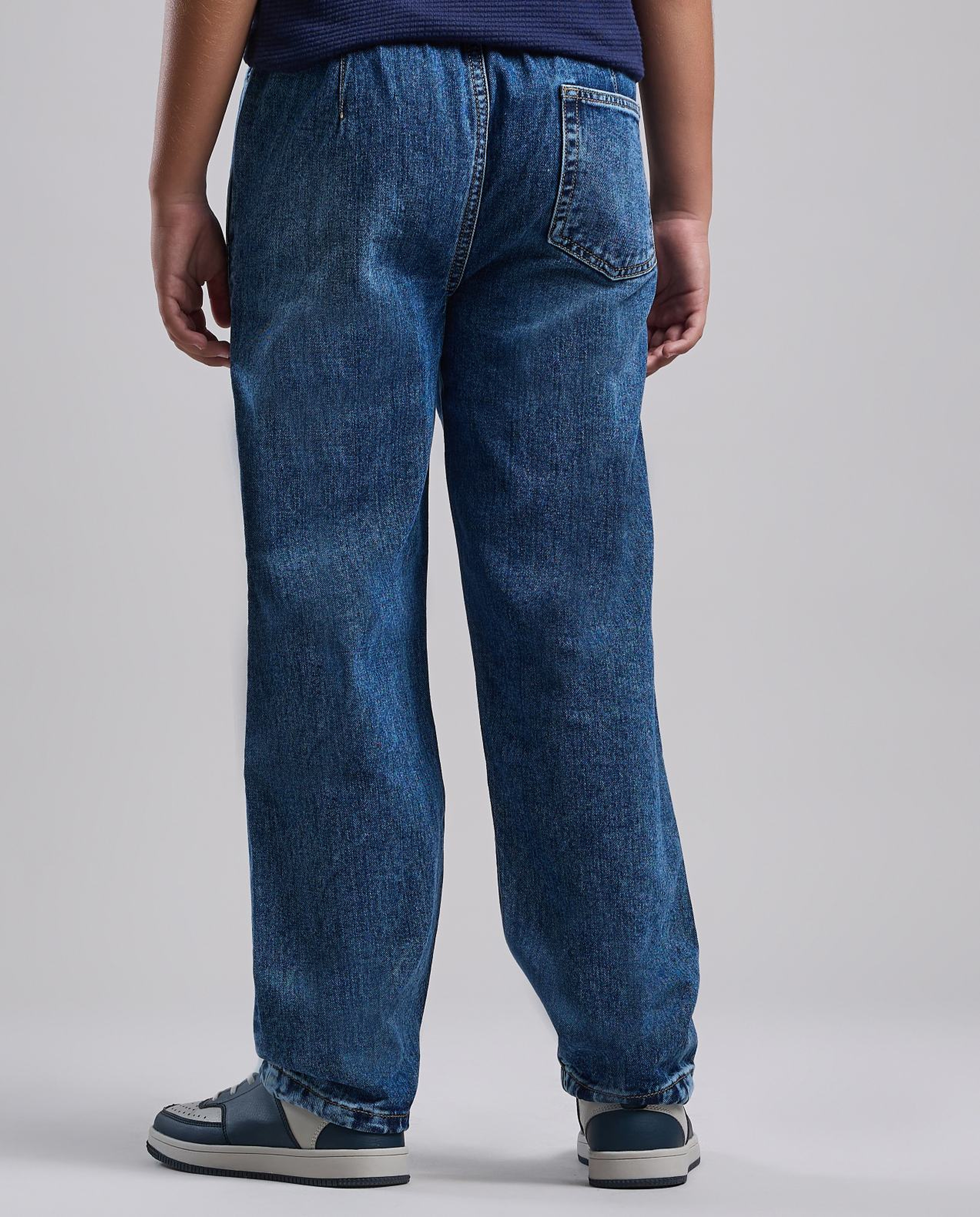 Washed Relaxed Jeans with Button Closure