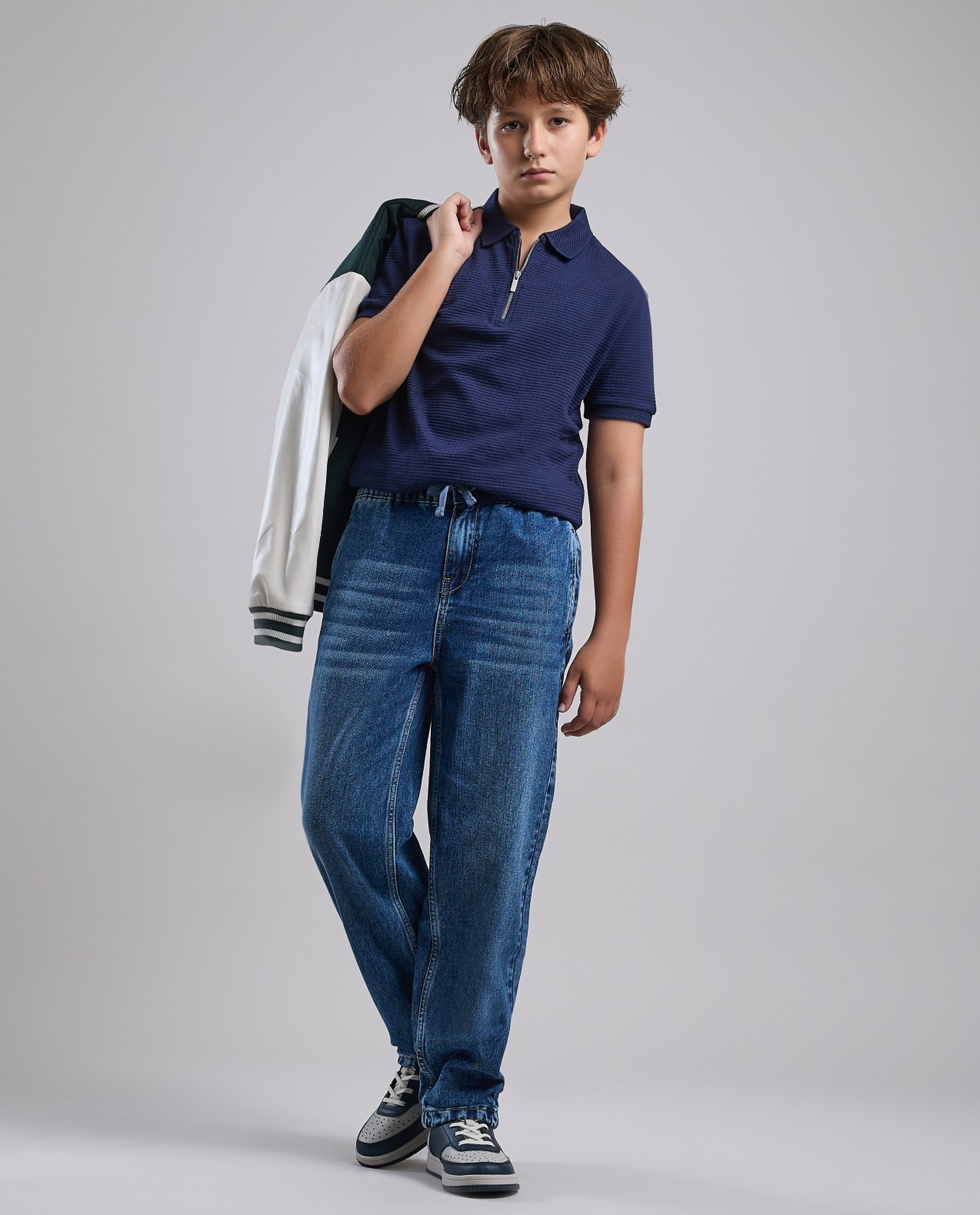 Washed Relaxed Jeans with Button Closure