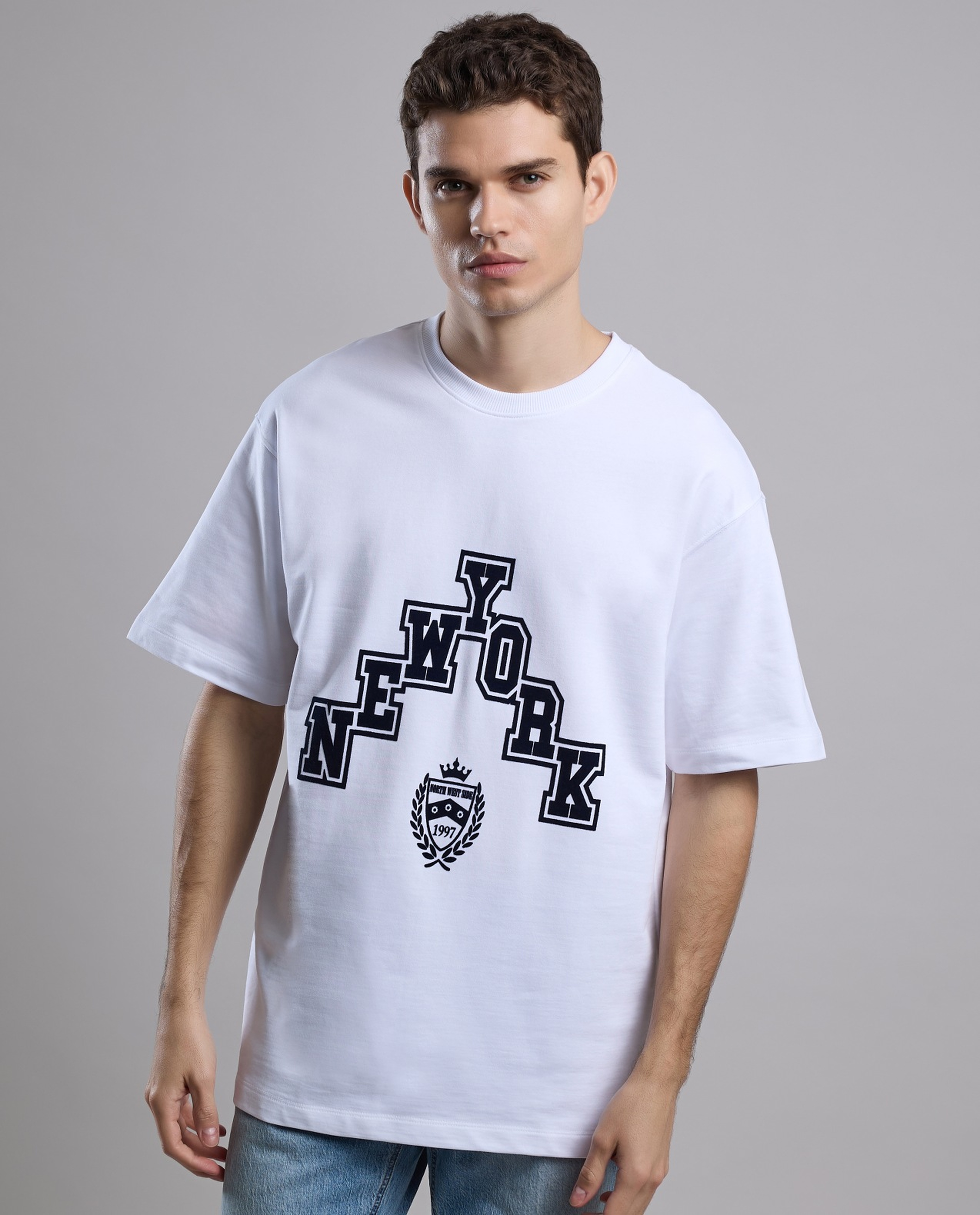 Typography Print T-Shirt with Crew Neck and Short Sleeves