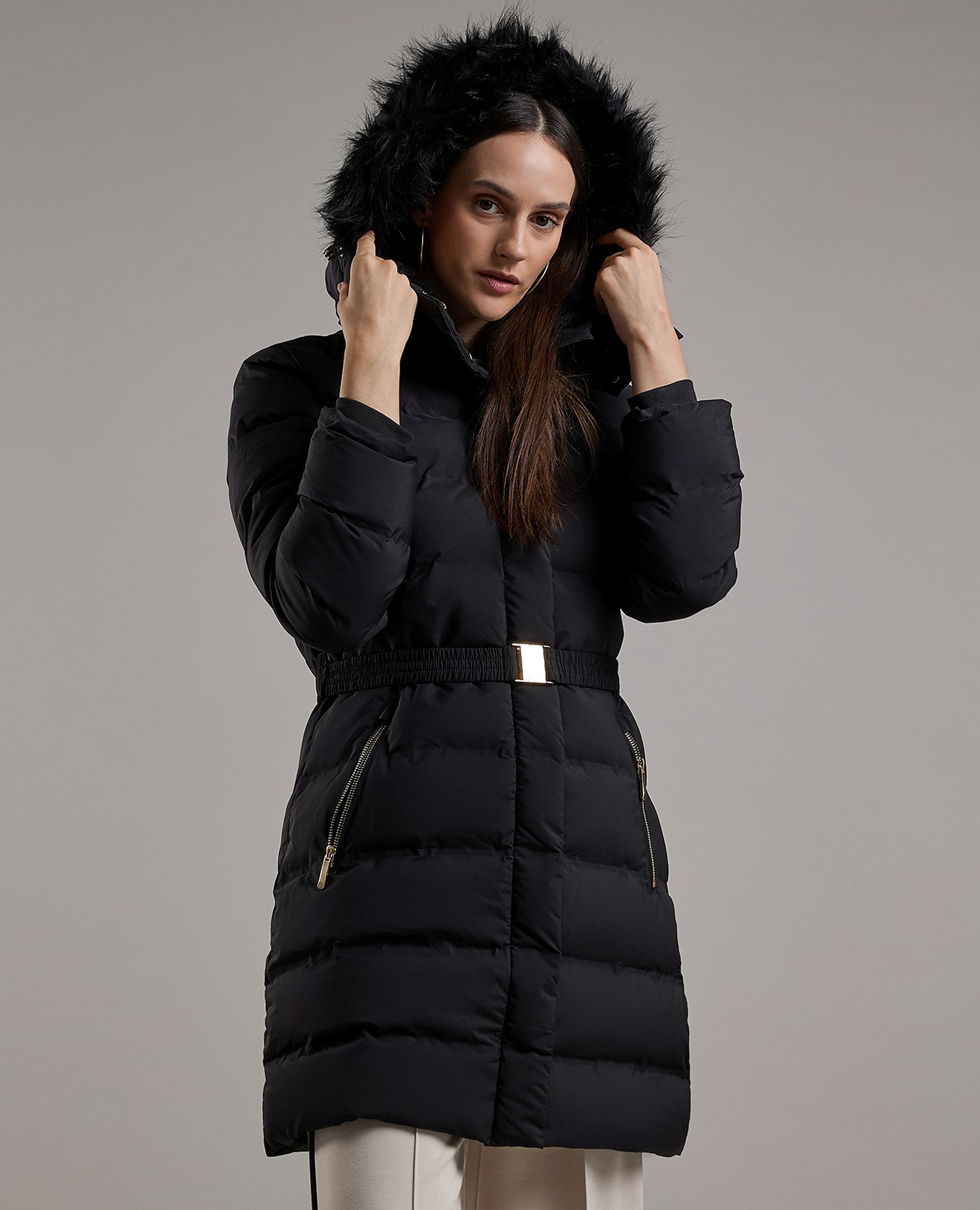 Quilted Hooded Puffer Jacket with Zipper Closure