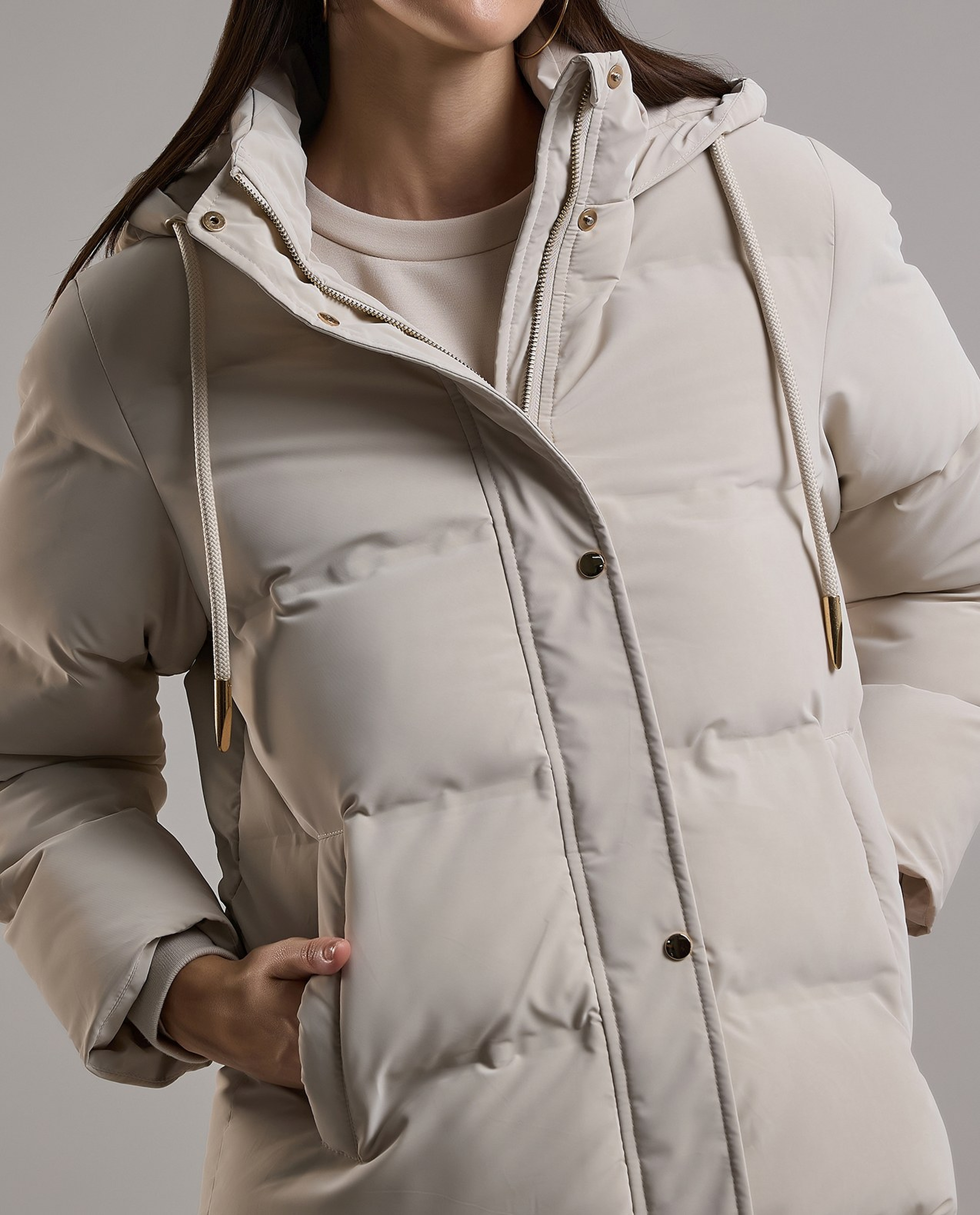 Quilted Hooded Puffer Jacket with Zipper Closure