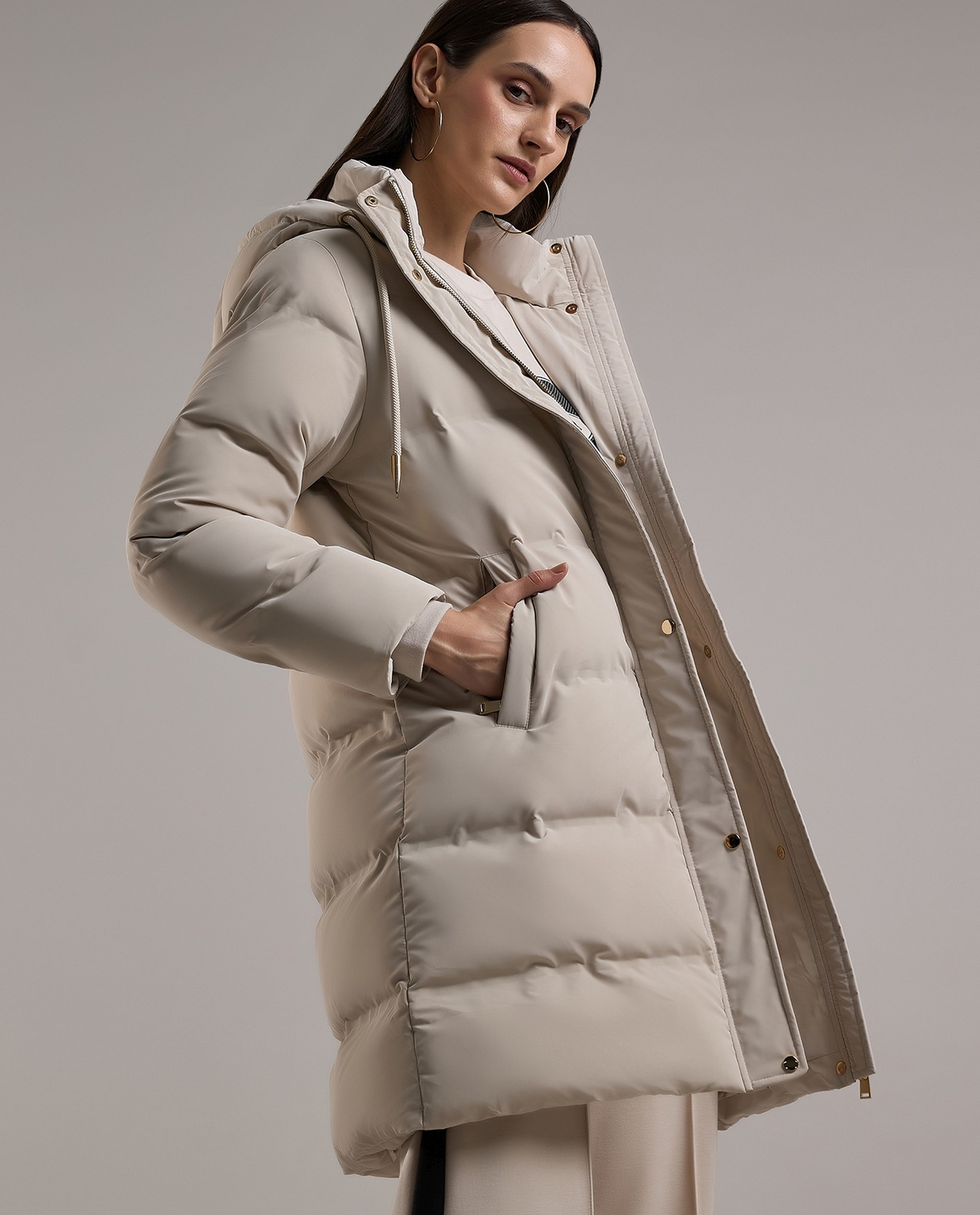 Quilted Hooded Puffer Jacket with Zipper Closure