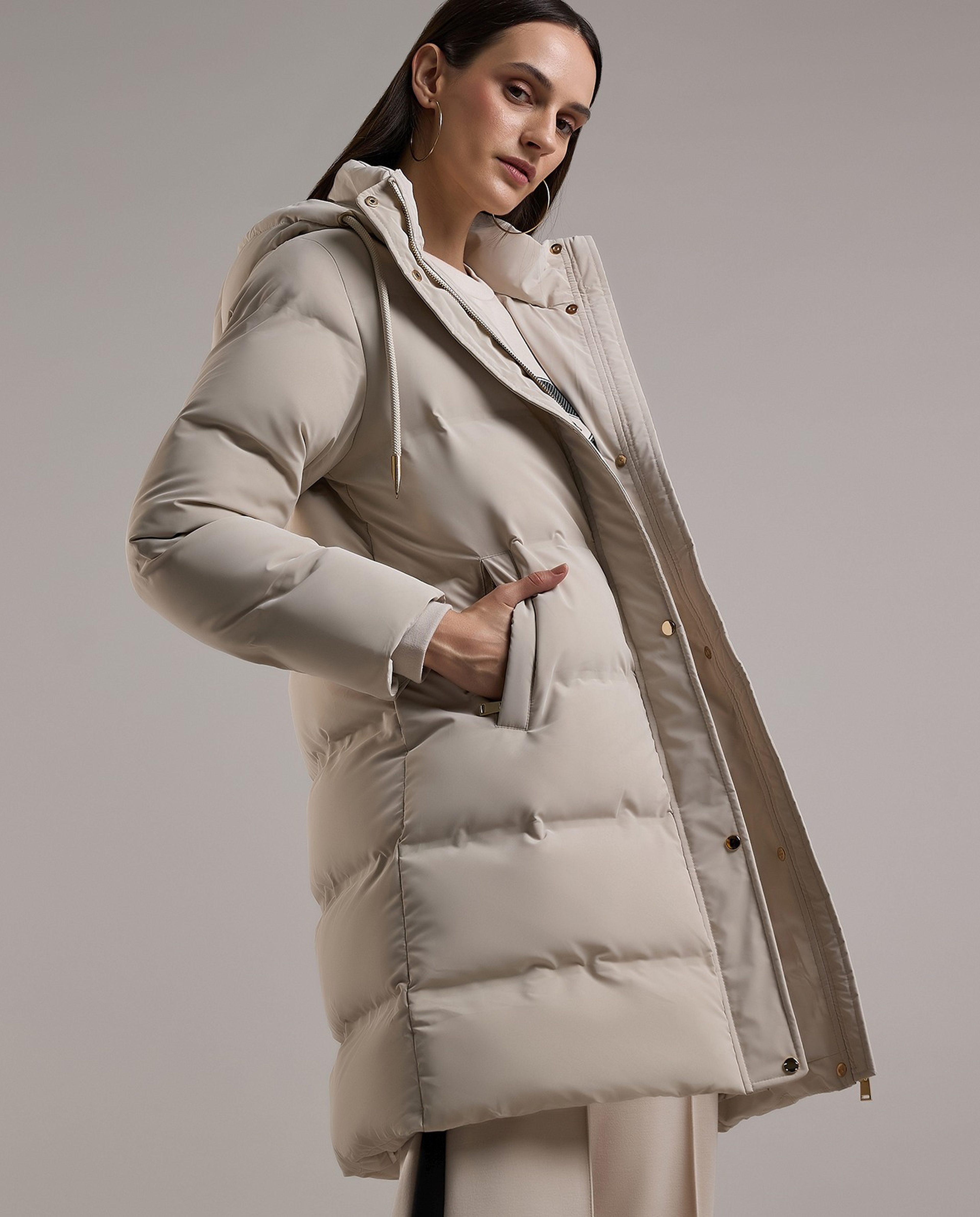 Quilted Hooded Puffer Jacket with Zipper Closure