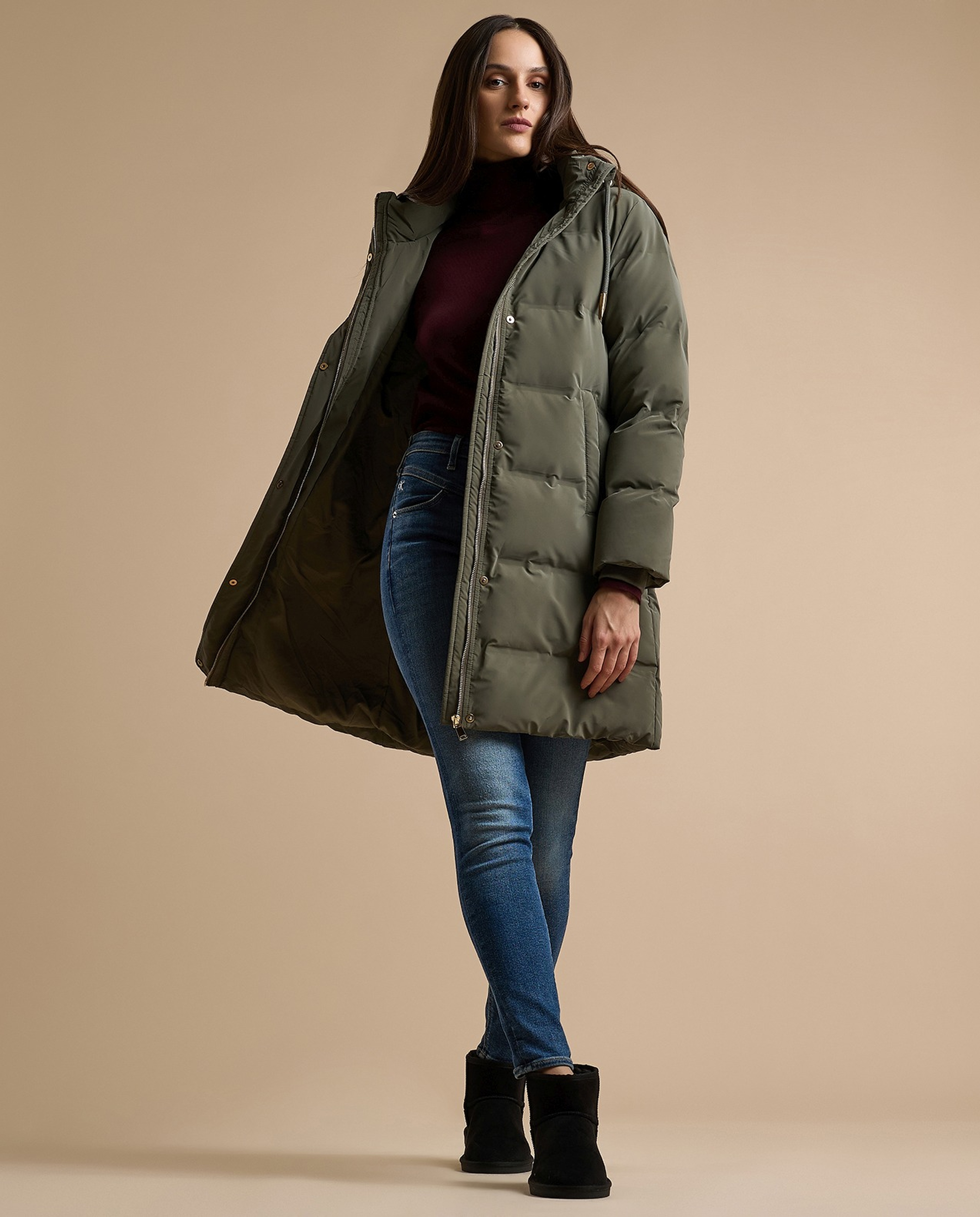 Quilted Hooded Puffer Jacket with Zipper Closure