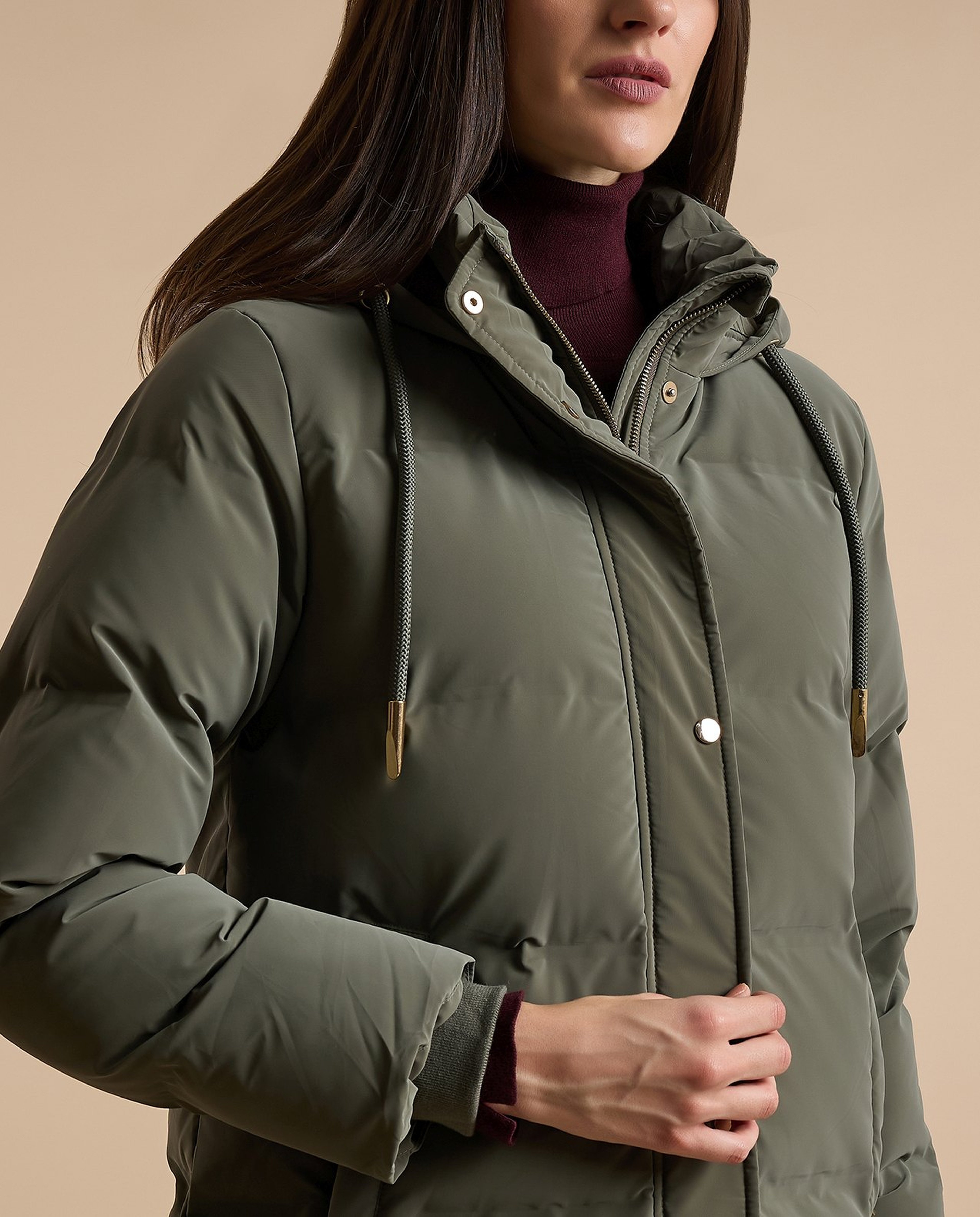 Quilted Hooded Puffer Jacket with Zipper Closure
