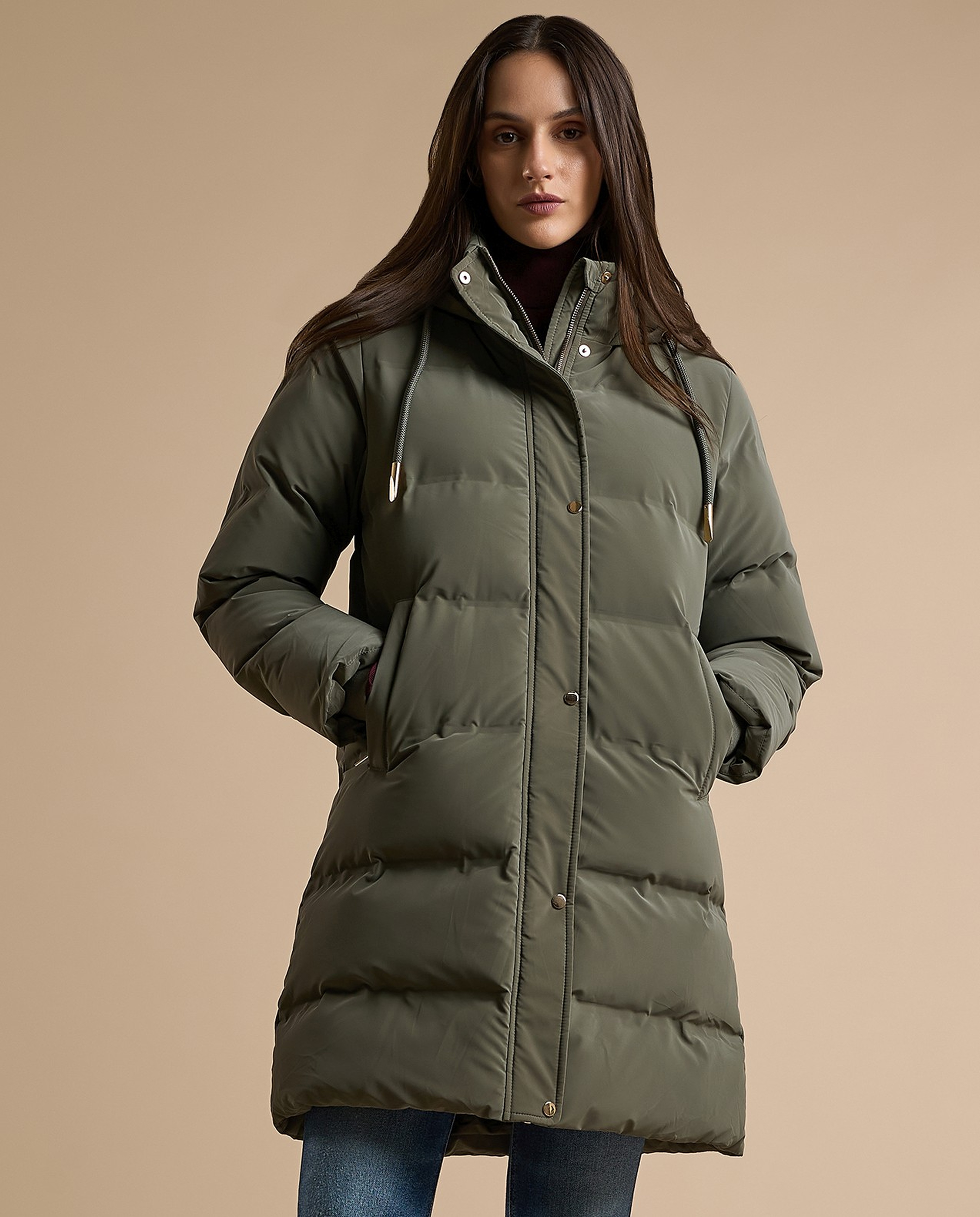 Quilted Hooded Puffer Jacket with Zipper Closure